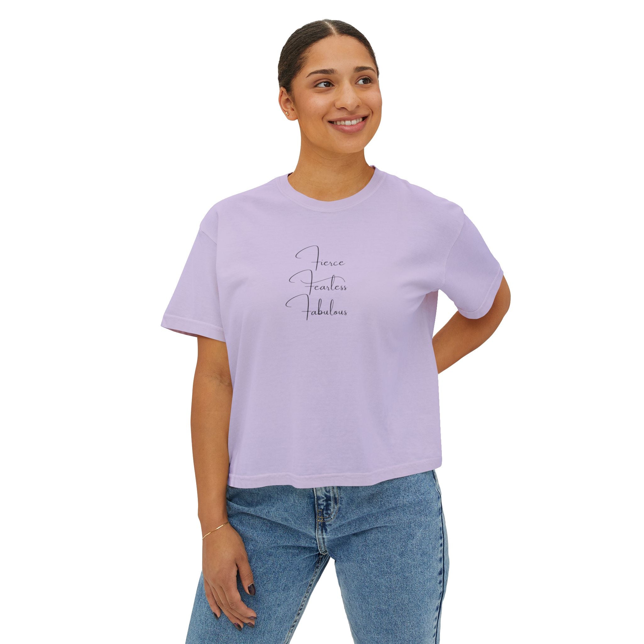 "Fierce Fearless Fabulous"Women's Boxy Tee — Minimal Script Graphic