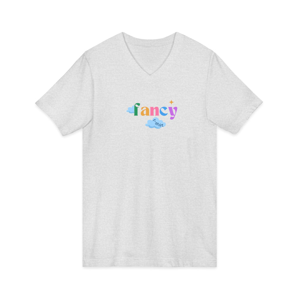 'Fancy" Colorful V-Neck Tee — 'Fancy' Front Script & Original Art Back