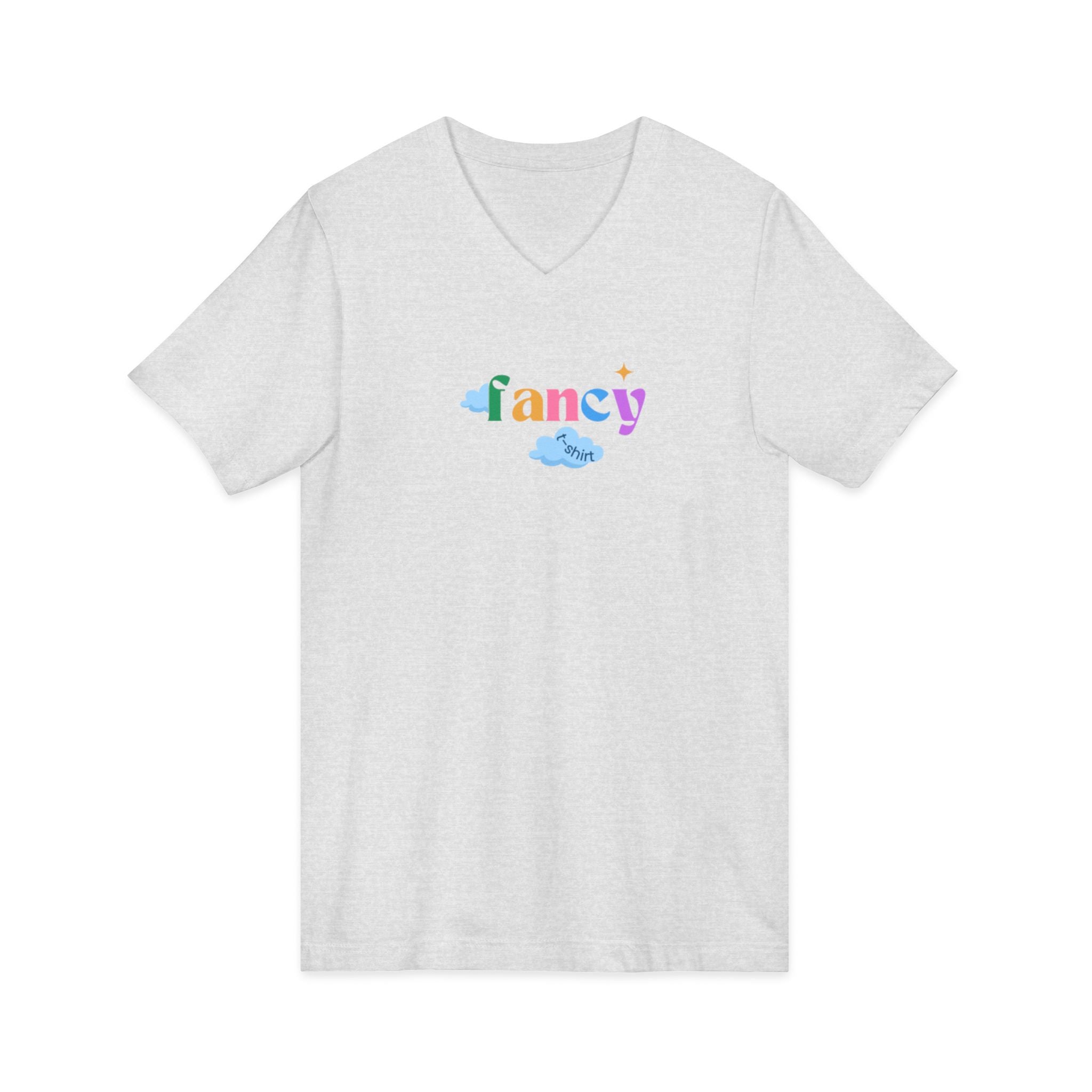 'Fancy" Colorful V-Neck Tee — 'Fancy' Front Script & Original Art Back