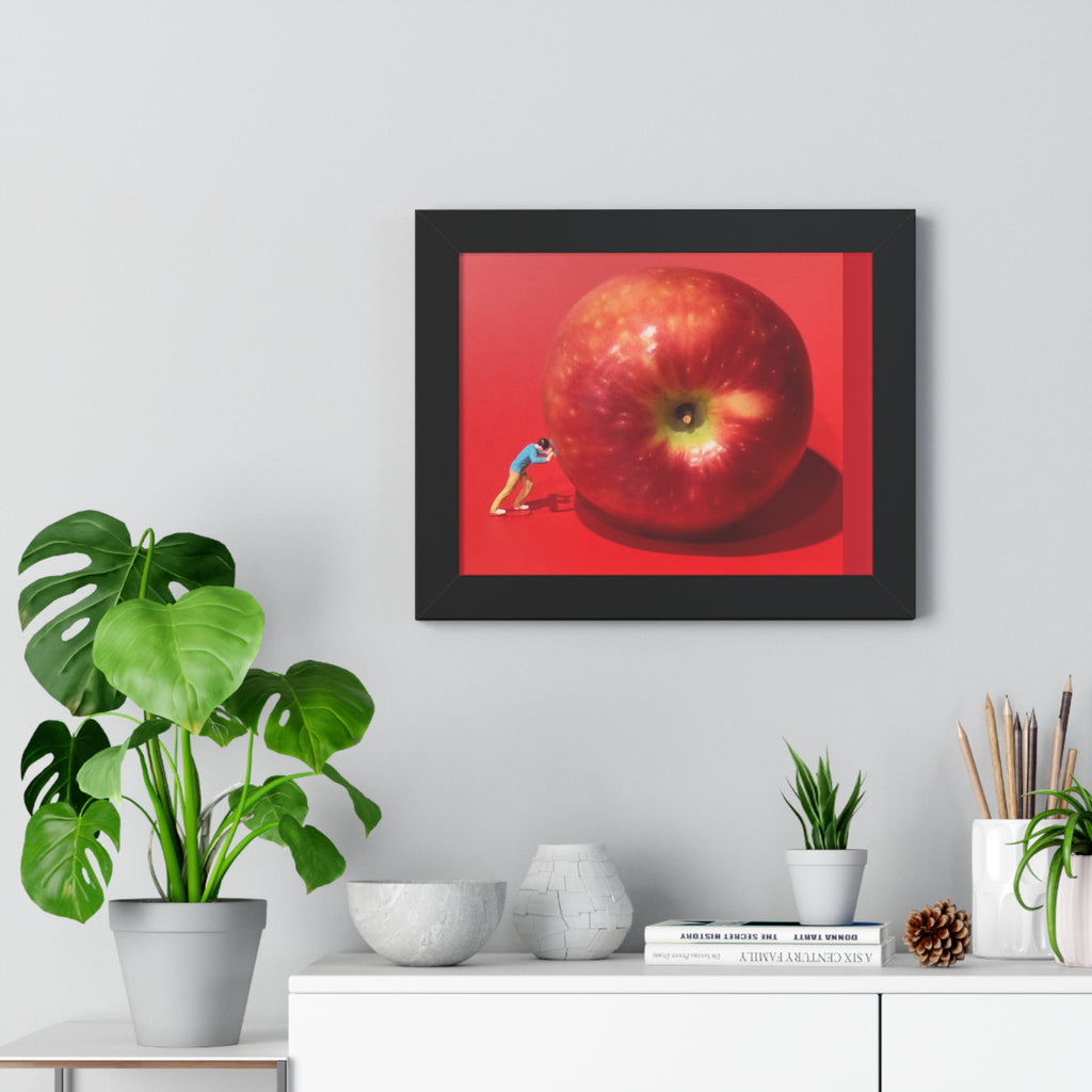Framed Poster Giant Red Apple (Surreal Wall Art)