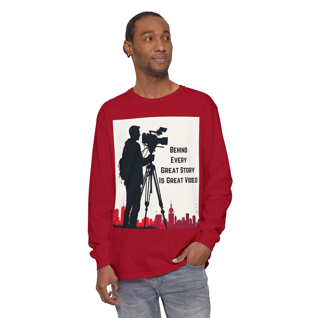 TV News Videographer: Unisex Garment-dyed Long Sleeve T-Shirt
