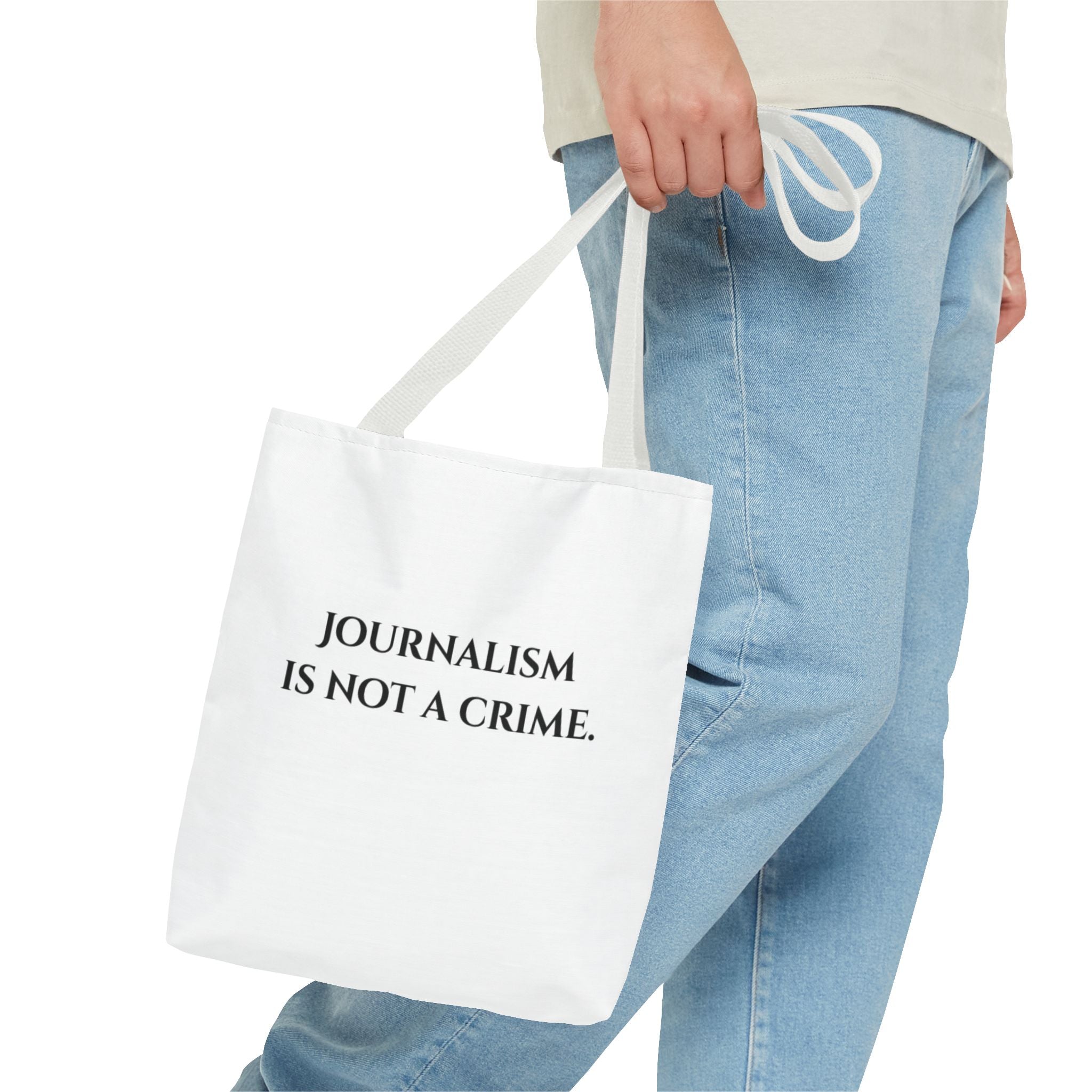 Journalism Is Not a Crime Tote Bag — Protest Statement Canvas Tote