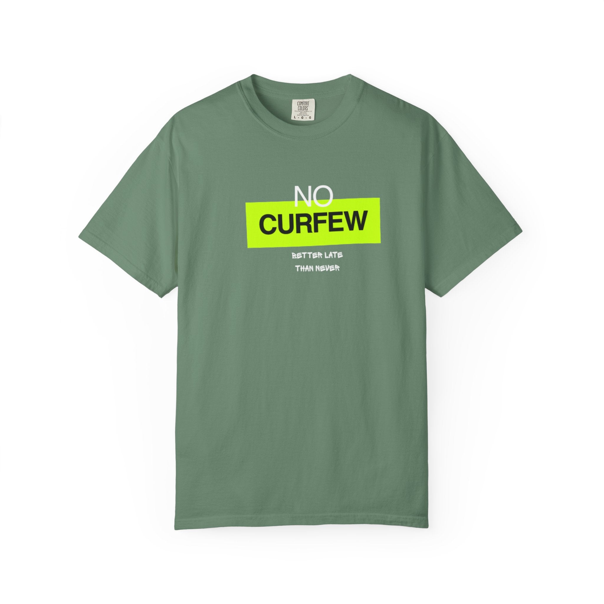 No Curfew Unisex Garment-Dyed T-Shirt | Casual Statement Tee | Gift for Night Owls, Festival Wear, Summer Essential