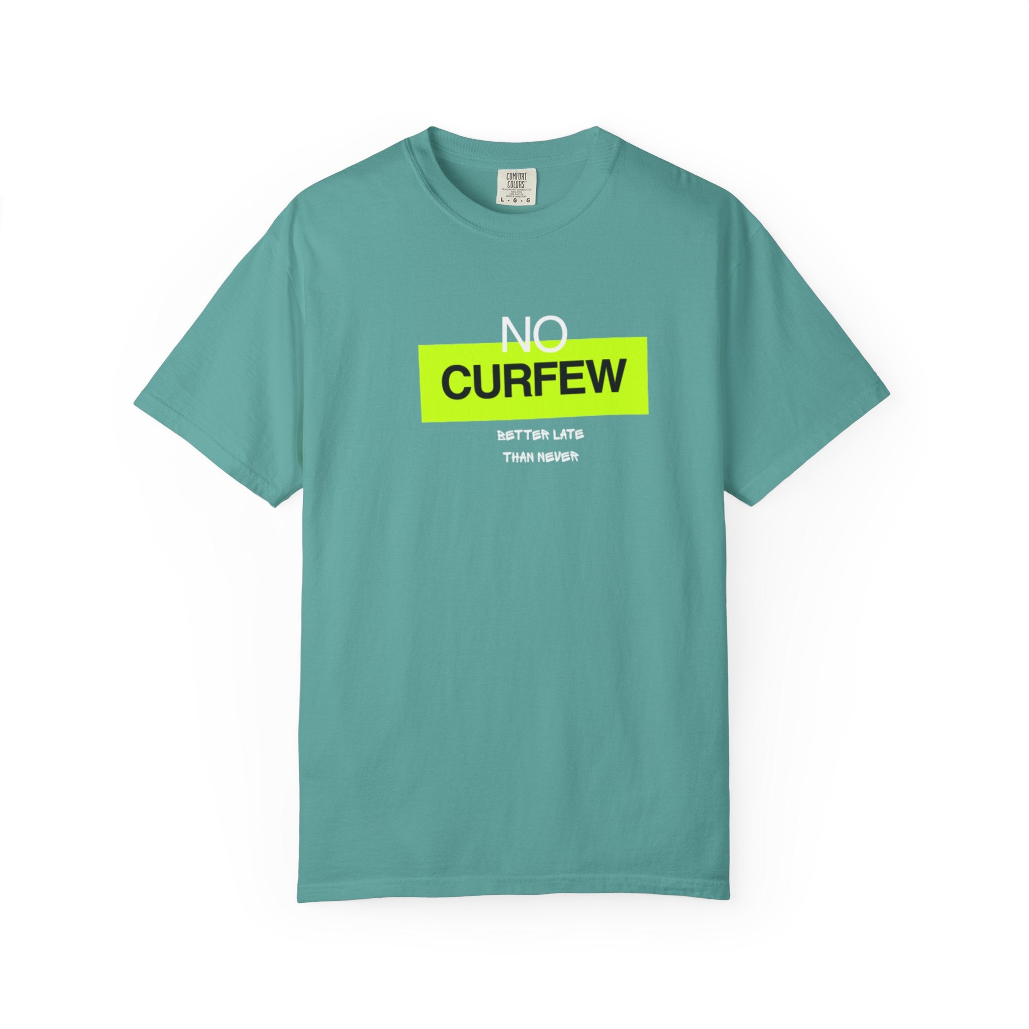 No Curfew Unisex Garment-Dyed T-Shirt | Casual Statement Tee | Gift for Night Owls, Festival Wear, Summer Essential