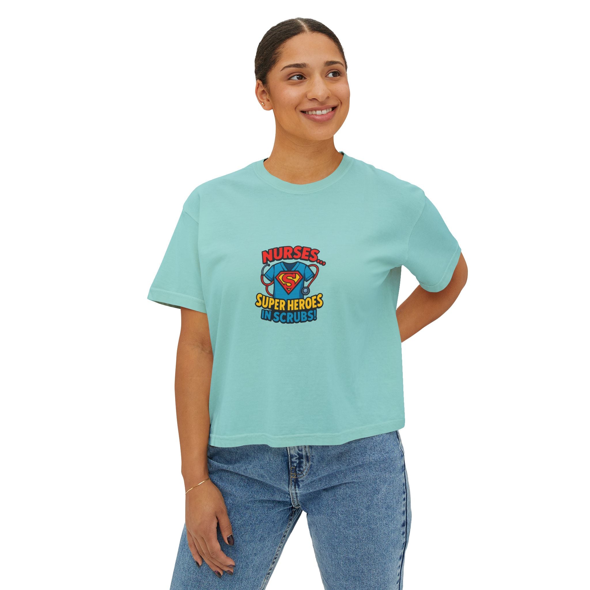 Nurses Superheroes Tee — "Nurses Super Heroes in Scrubs" Women's Boxy T‑Shirt (Casual Gift for Nurses)
