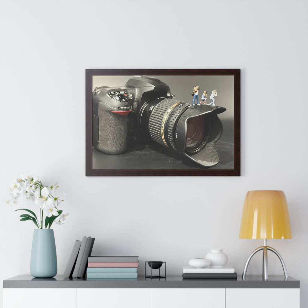 Framed Photo Art — Camera with Miniature Figures (Horizontal Poster)