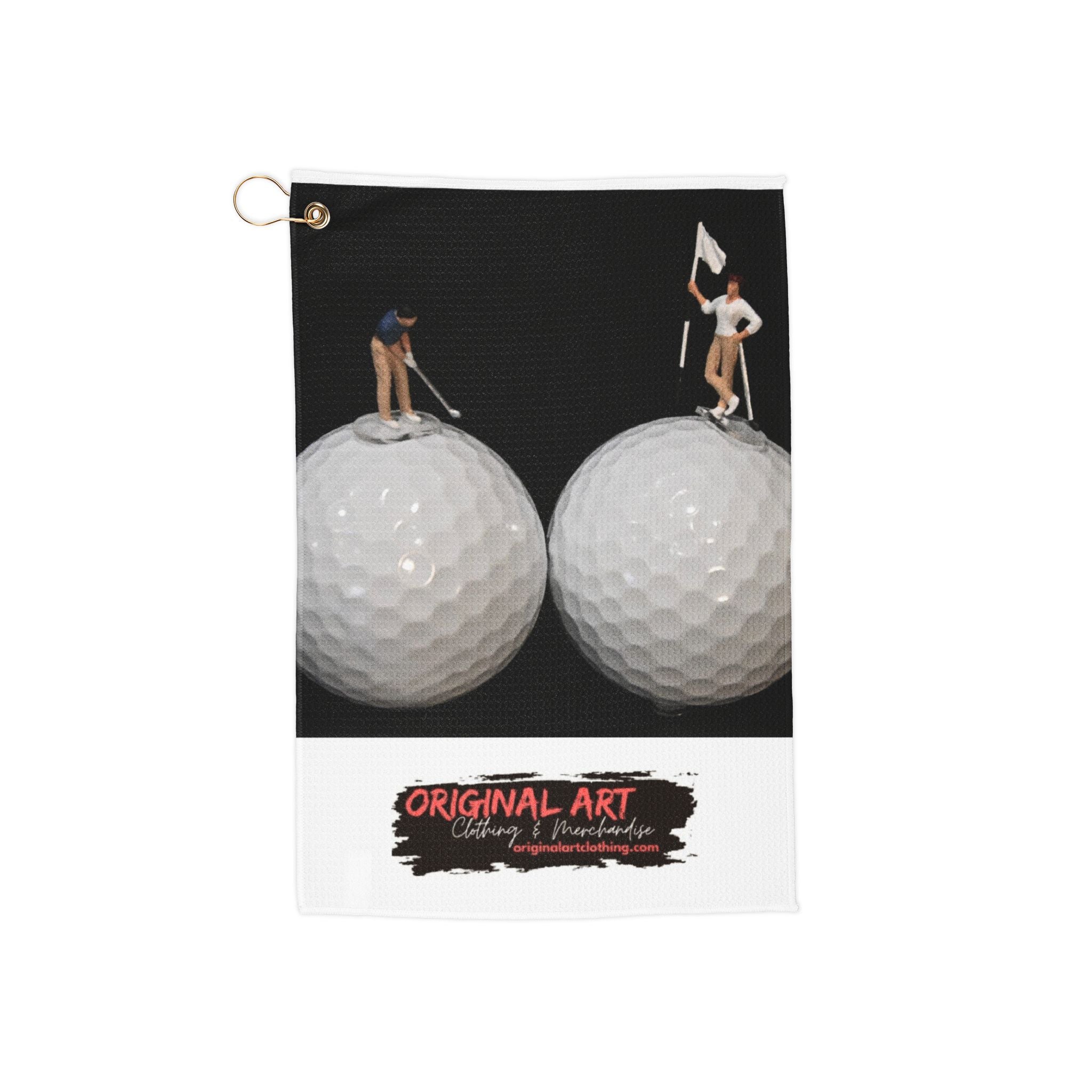 Golf Towel — Funny Golf Ball Miniature Golfer Design, Novelty Sports Accessory