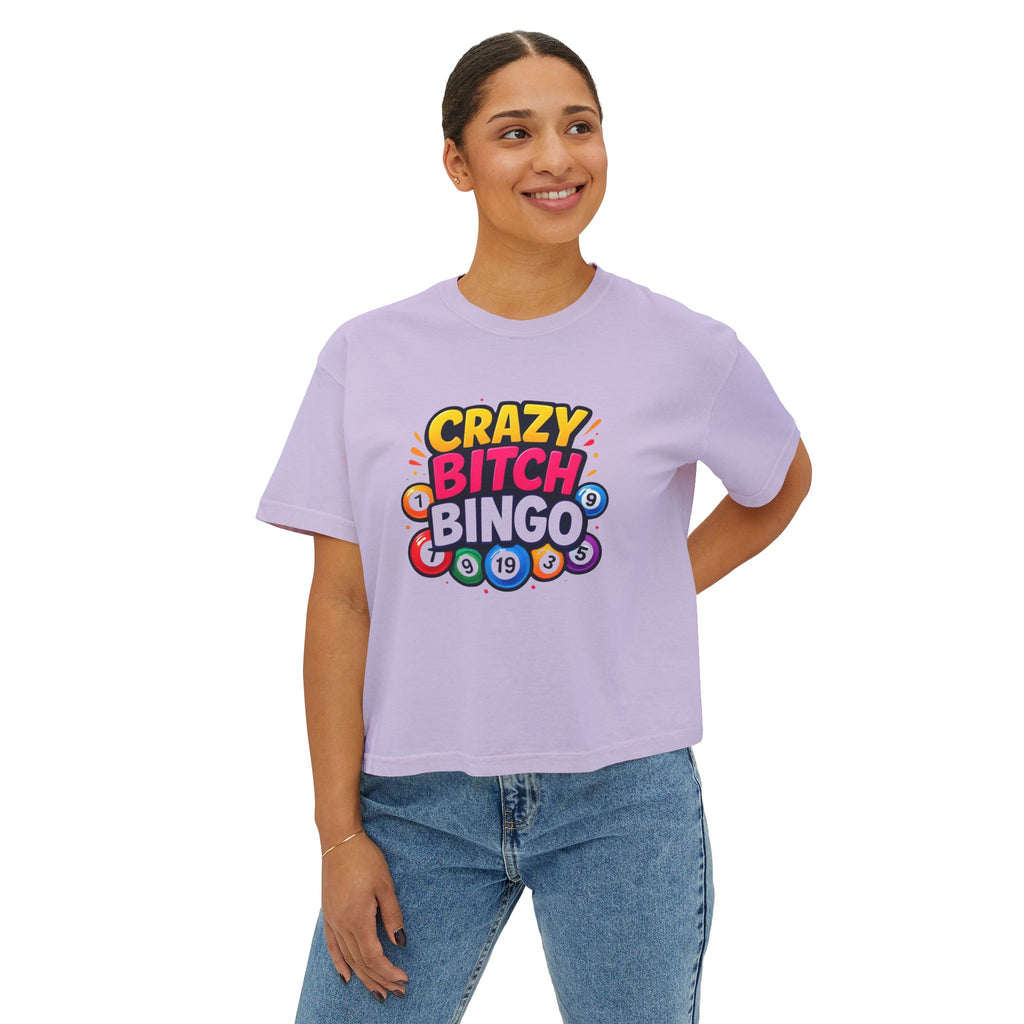 Crazy Bitch Bingo Women's Boxy Tee — Funny Bingo Graphic Crop Shirt