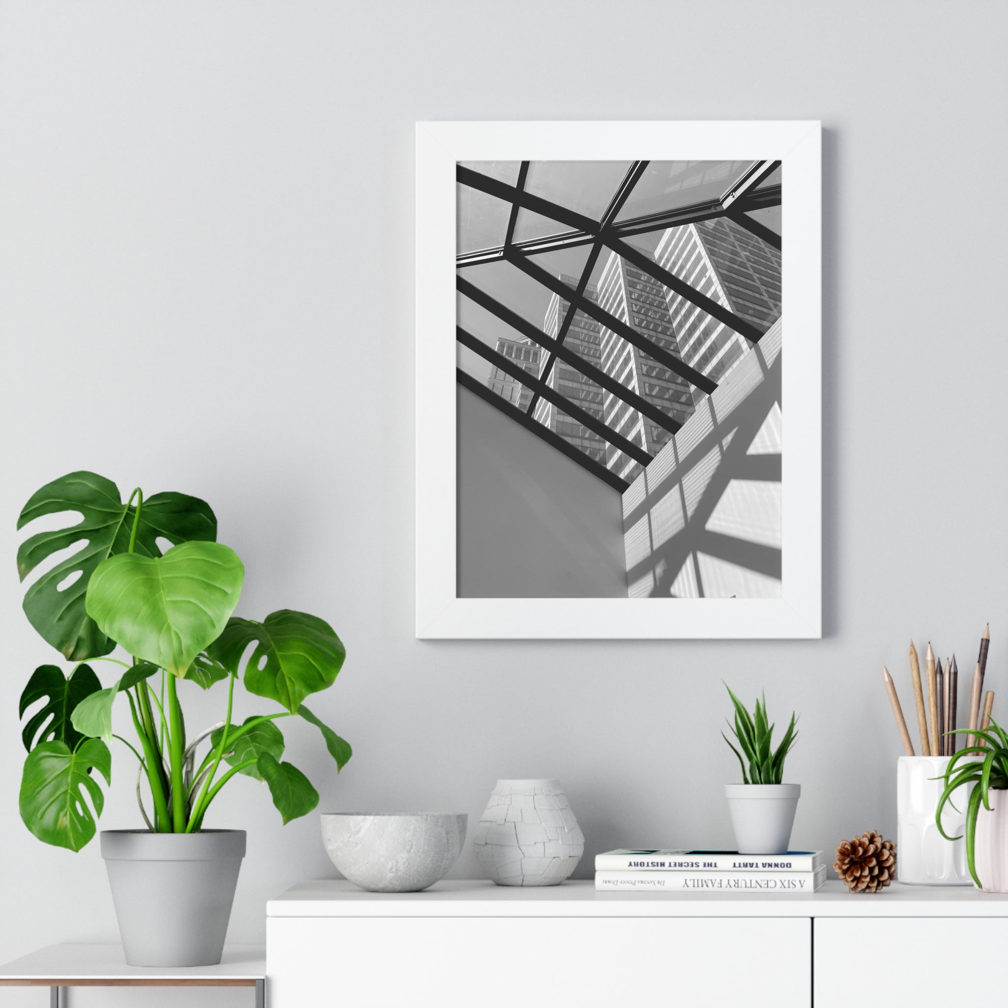 Monochrome Architectural Shadows Print Framed Vertical Poster —