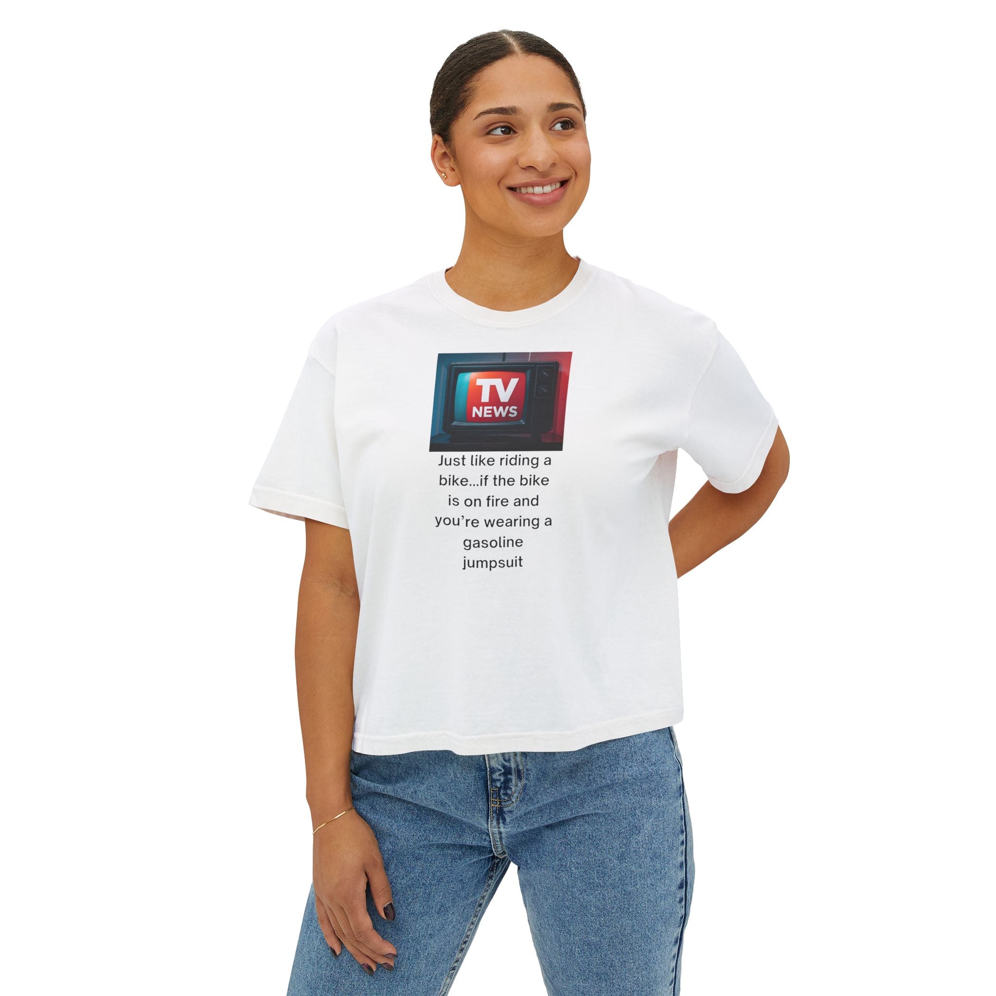 TV News Inspired Women's Boxy Tee, Casual Graphic Tee, Unique Gift for News Lovers, Funny Quote Shirt, Trendy Everyday Wear
