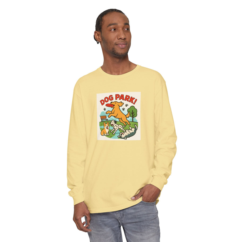 Dog Park Unisex Garment-dyed Long Sleeve T-Shirt