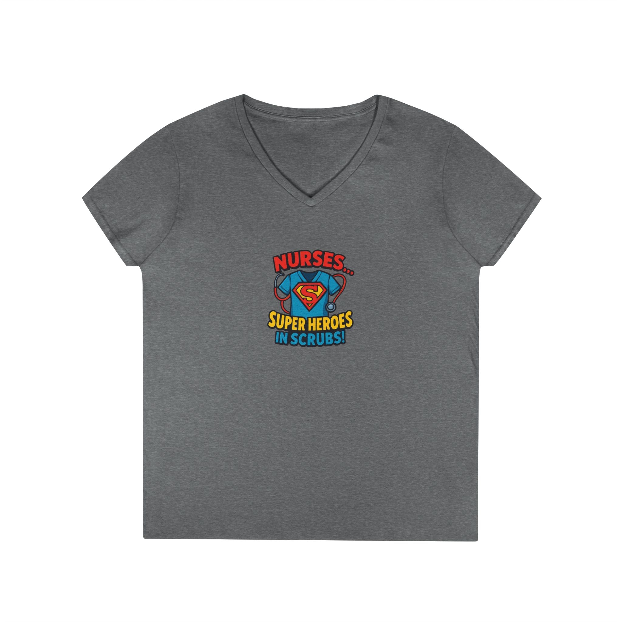 Nurse Superhero V‑Neck Tee — "Nurses Super Heroes in Scrubs"