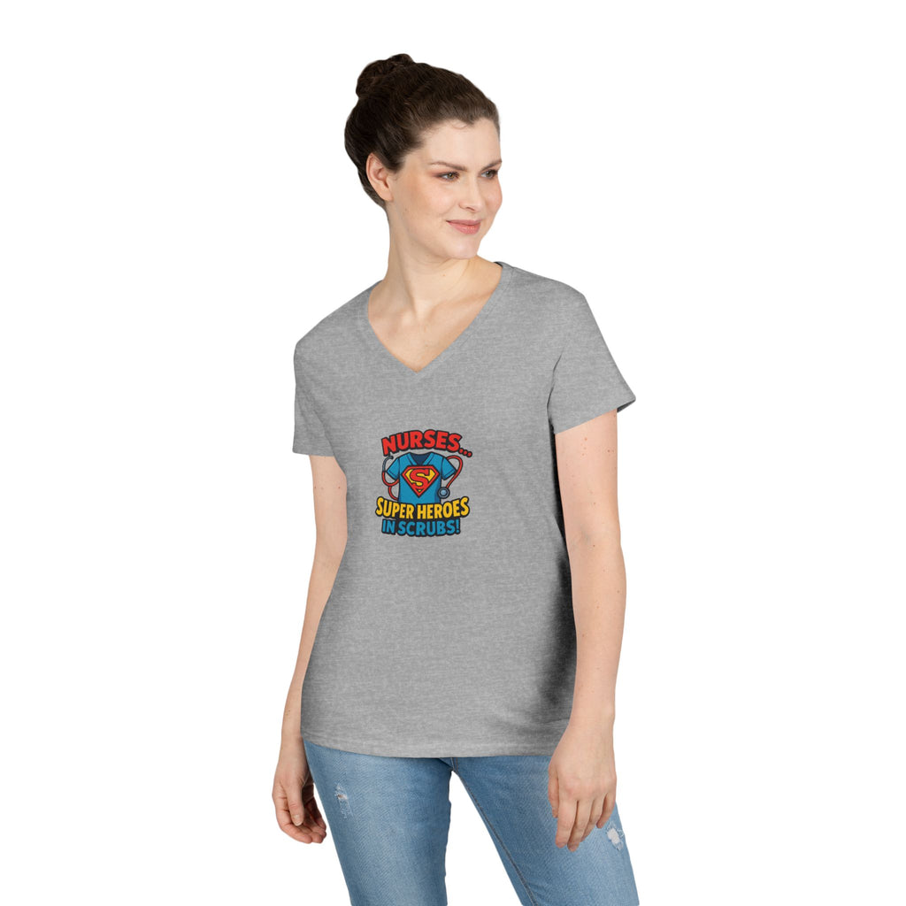 Nurse Superhero V‑Neck Tee — "Nurses Super Heroes in Scrubs"