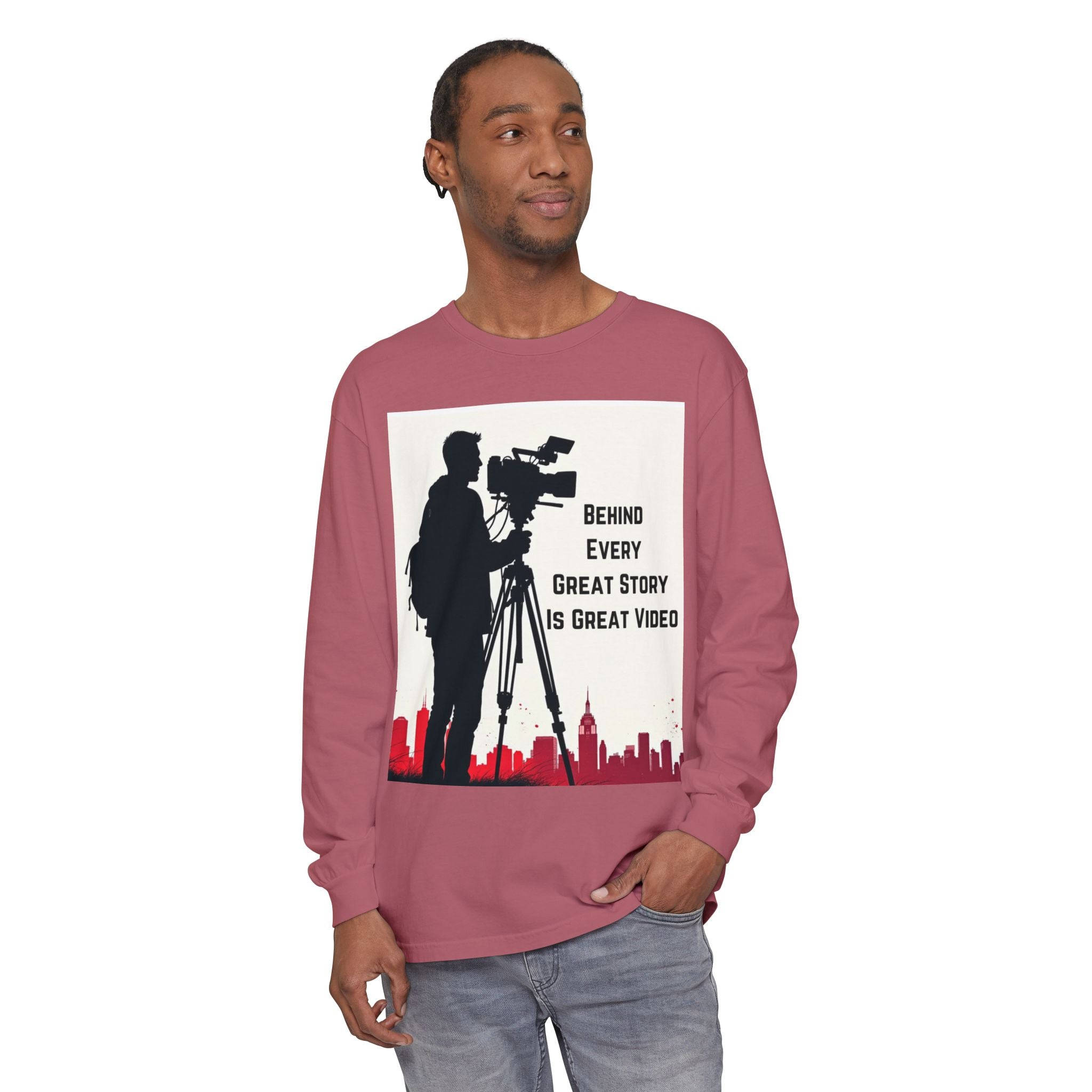 TV News Videographer: Unisex Garment-dyed Long Sleeve T-Shirt