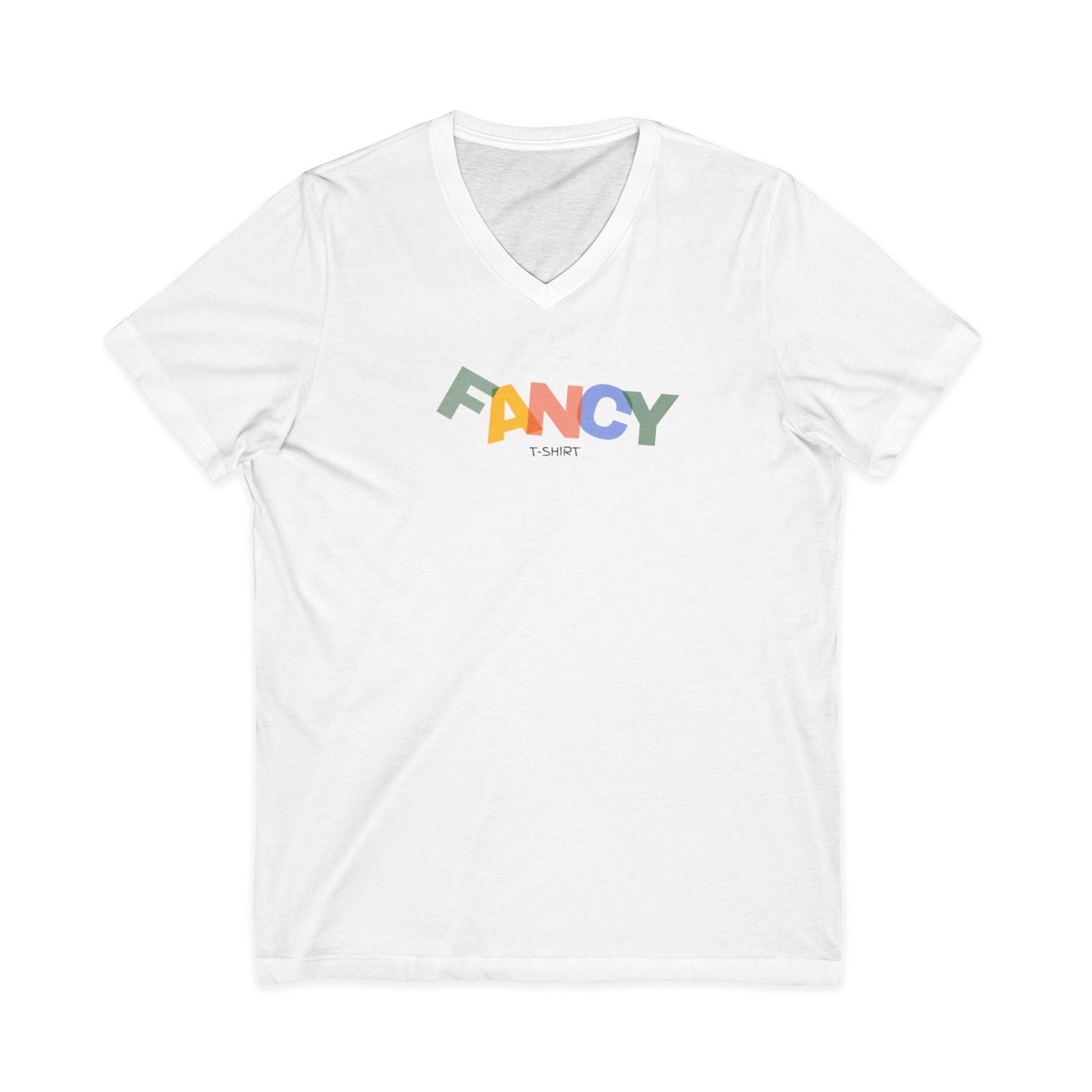 "Fancy" Colorblock V-Neck Tee — 'Fancy' Front Logo & Abstract 'Original Art' Back Print