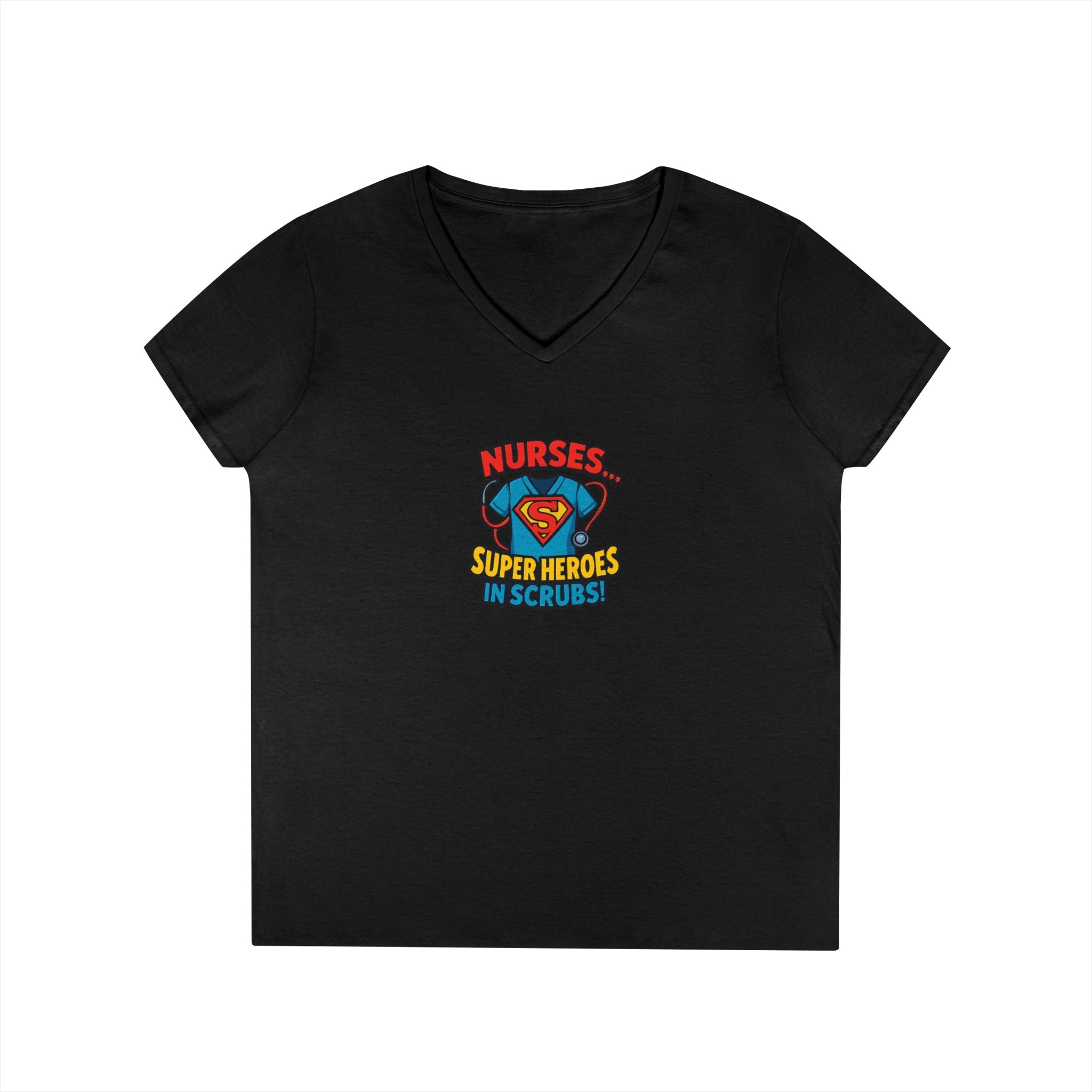 Nurse Superhero V‑Neck Tee — "Nurses Super Heroes in Scrubs"