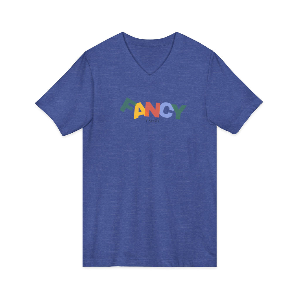 "Fancy" Colorblock V-Neck Tee — 'Fancy' Front Logo & Abstract 'Original Art' Back Print