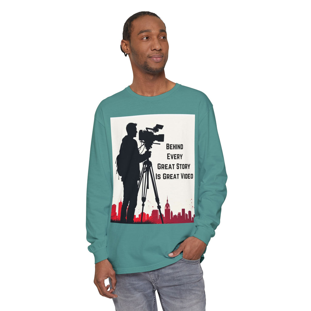 TV News Videographer: Unisex Garment-dyed Long Sleeve T-Shirt