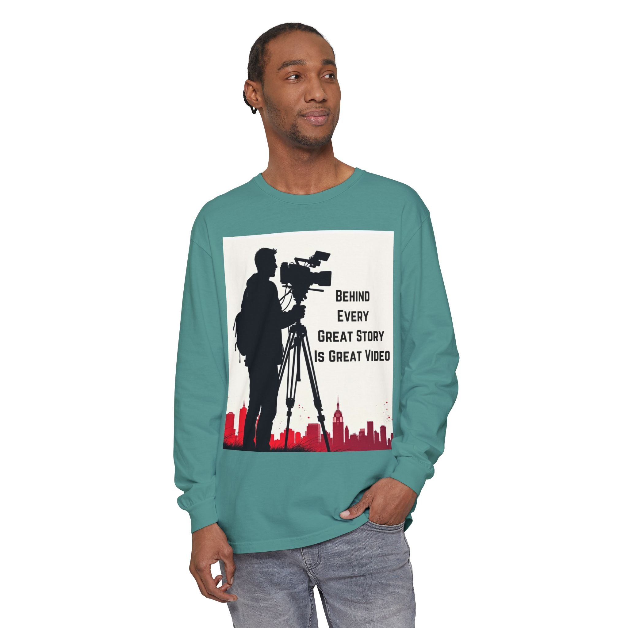 TV News Videographer: Unisex Garment-dyed Long Sleeve T-Shirt