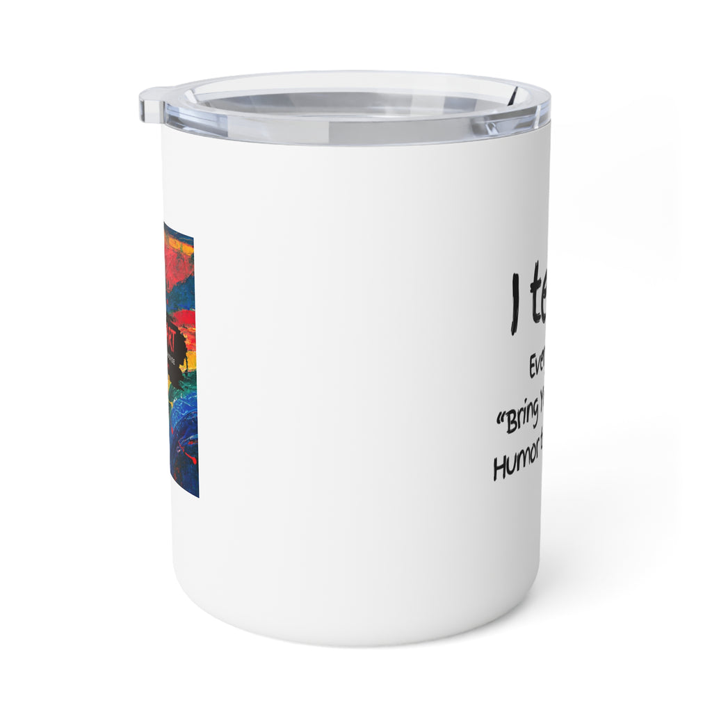 Insulated Coffee Mug – Colorful Abstract Cat Art with Inspirational Quote, 10oz Travel Tumbler