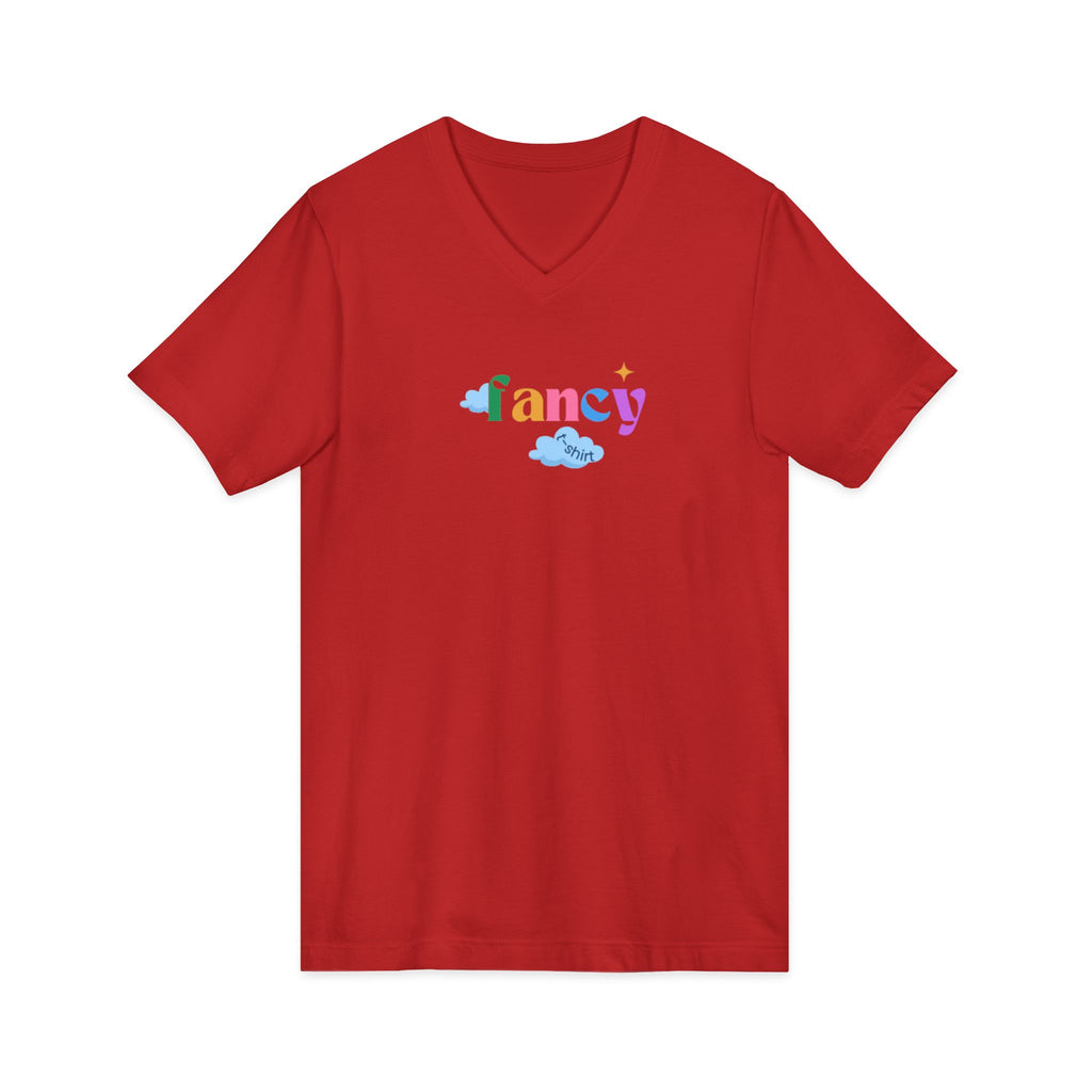 'Fancy" Colorful V-Neck Tee — 'Fancy' Front Script & Original Art Back