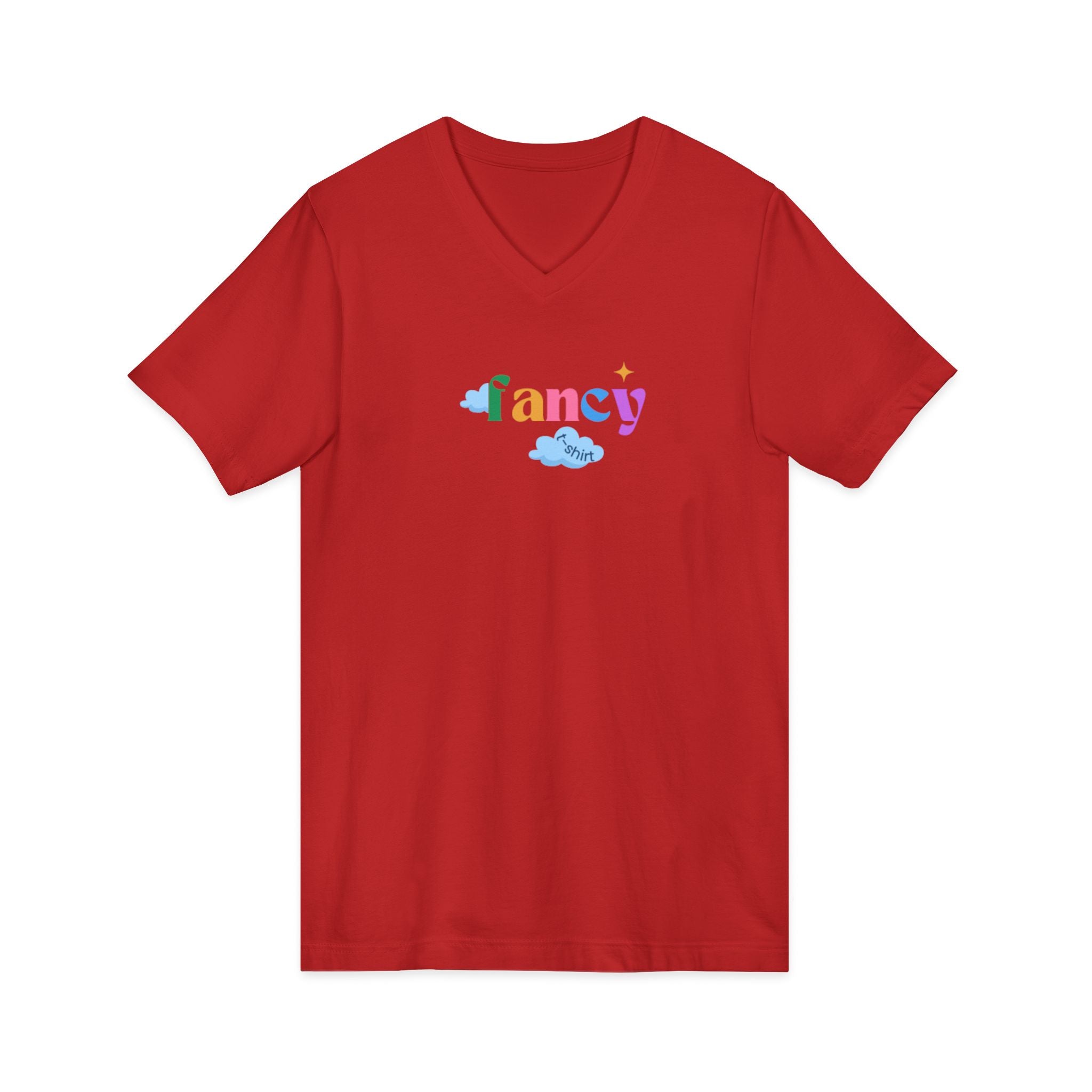 'Fancy" Colorful V-Neck Tee — 'Fancy' Front Script & Original Art Back