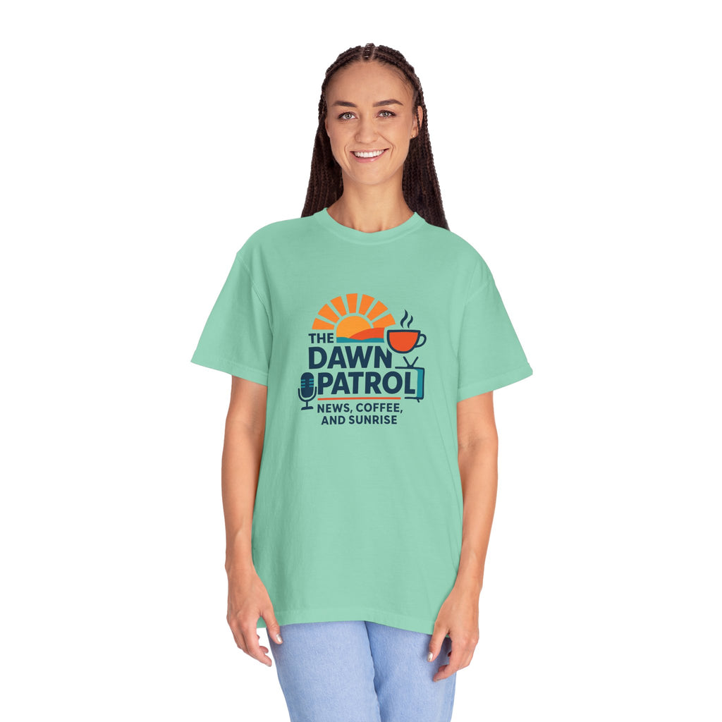Dawn Patrol T-Shirt — "News, Coffee, and Sunrise" Morning Radio Tee