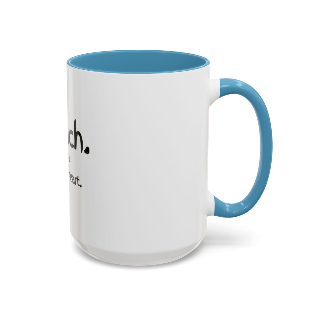 Teacher Coffee Mug — "I teach. It's a work of heart." Accent Black-Trim Mug (11/15oz)