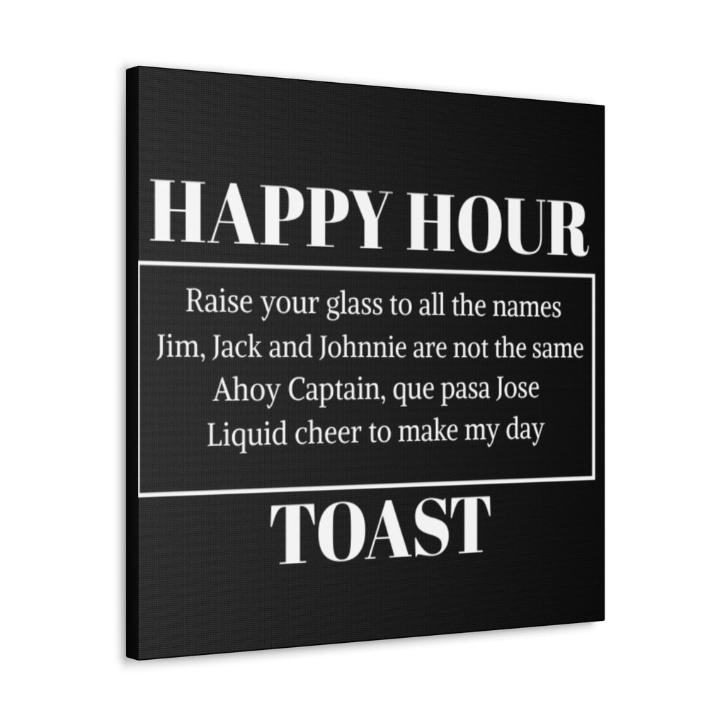 Happy Hour Toast Canvas Wall Art — Bar Sign Quote Decor