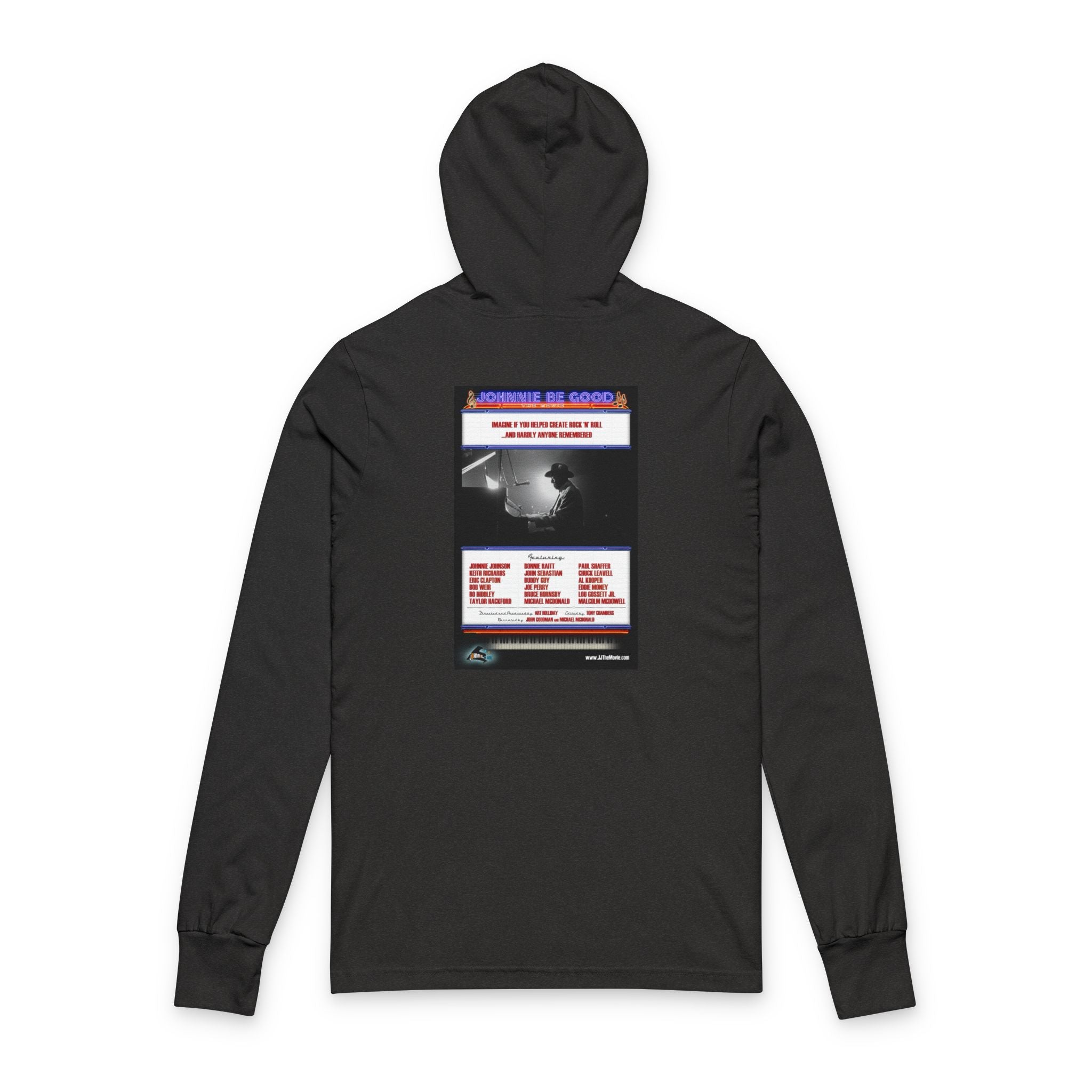 Johnnie Be Good Documentary Hooded Long Sleeve Tee — Vintage Film Poster Graphic Long-Sleeve Hoodie Tee