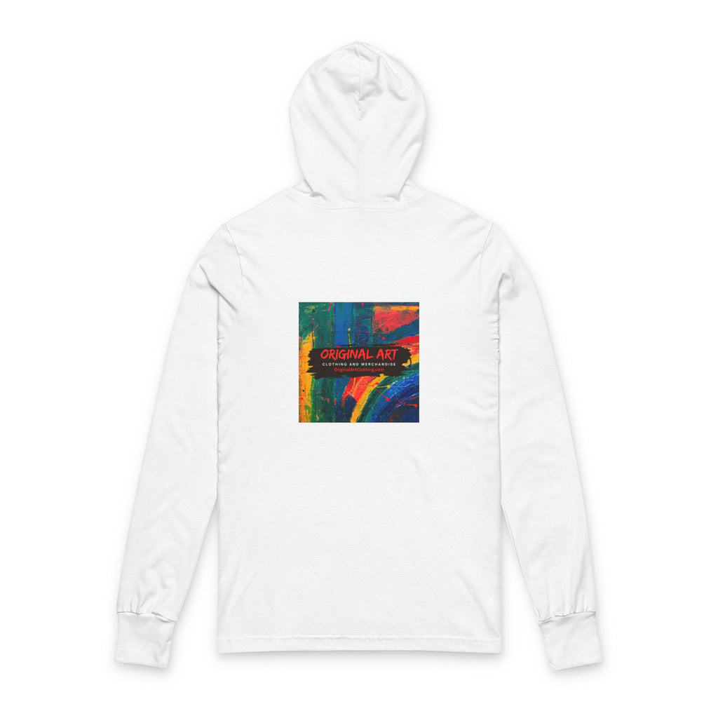 Teacher Hooded Long Sleeve Tee — "I teach. I help small humans become big thinkers." with Colorful Art Back