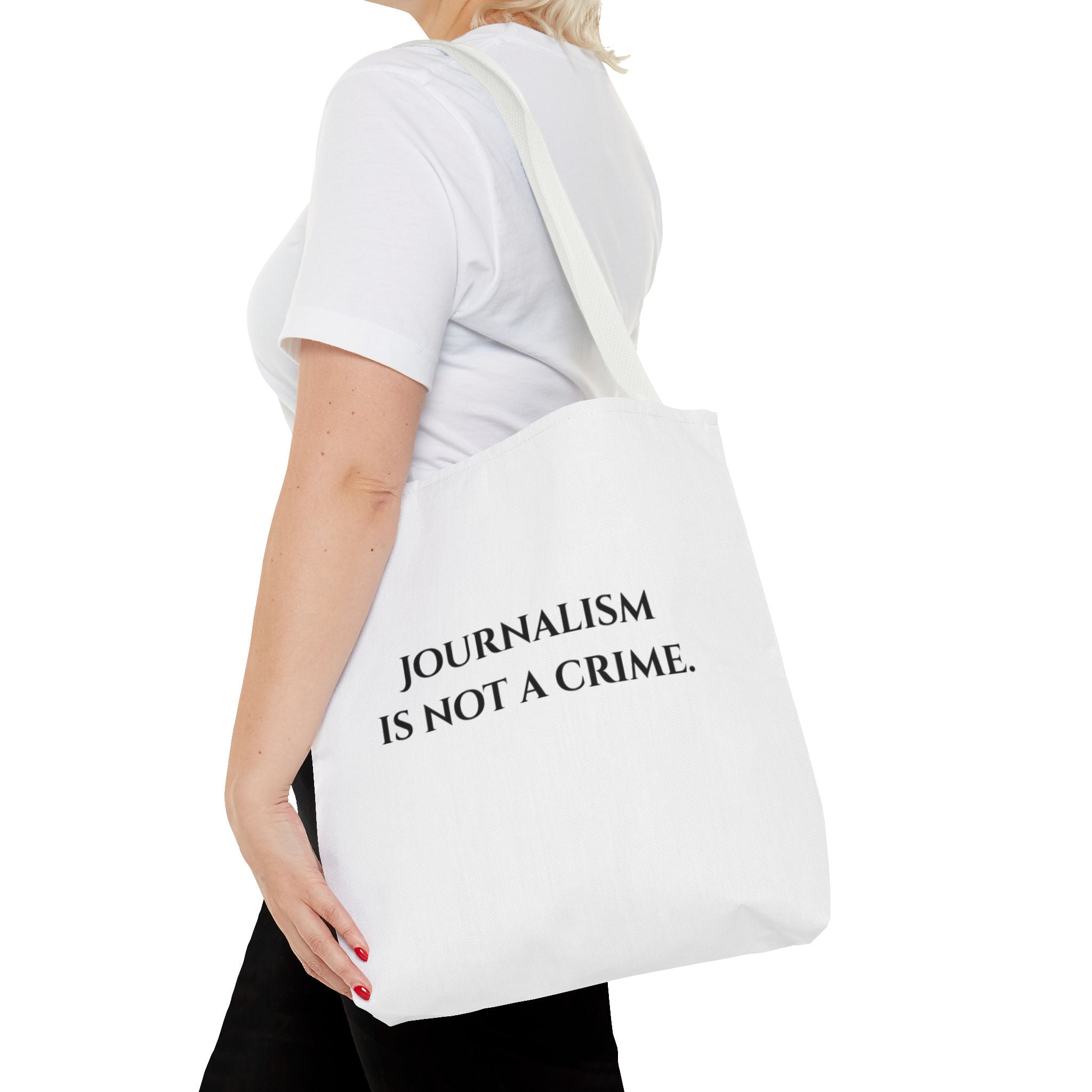 Journalism Is Not a Crime Tote Bag — Protest Statement Canvas Tote