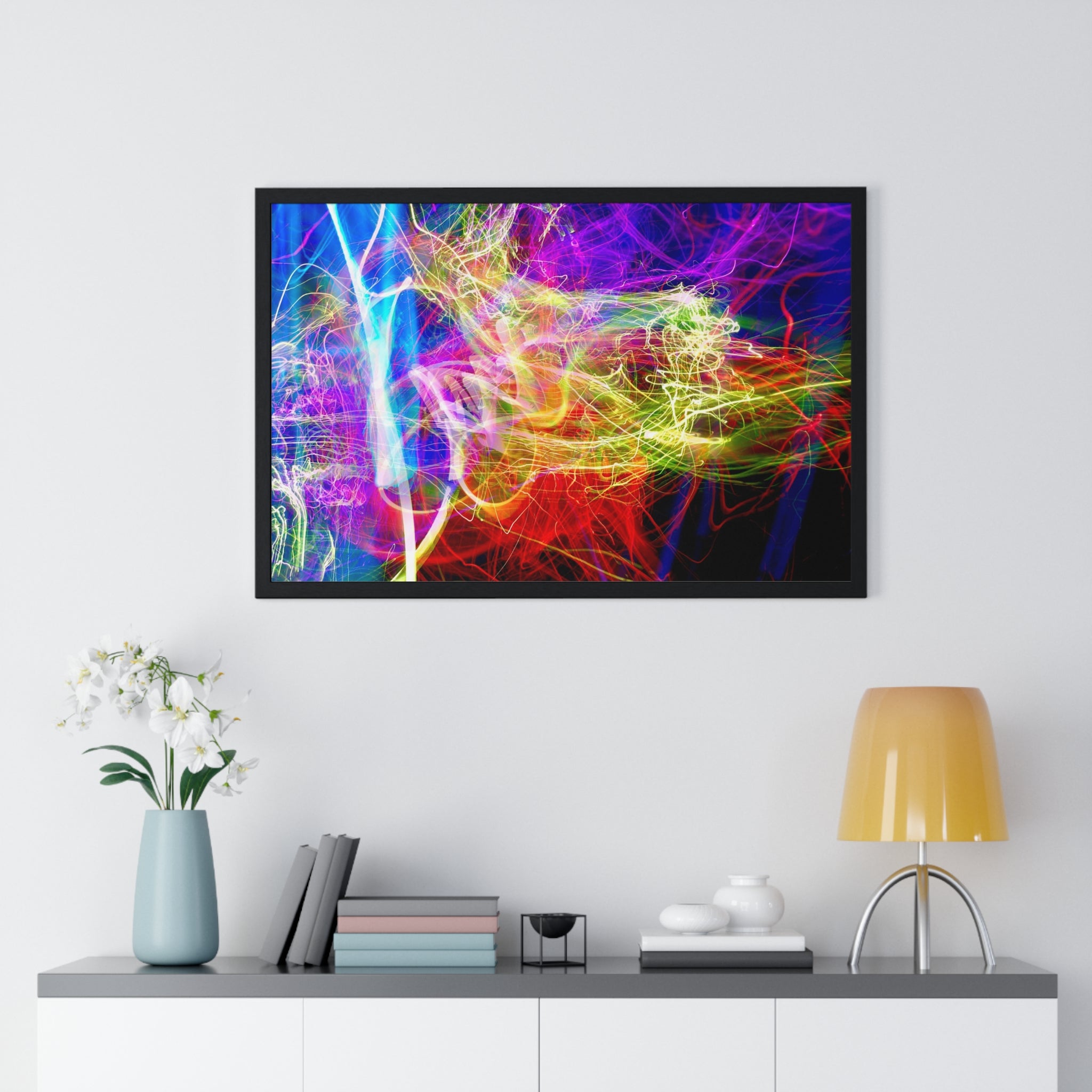 Abstract Light Painting Photography Framed Poster — Vibrant Colorful Wall Art