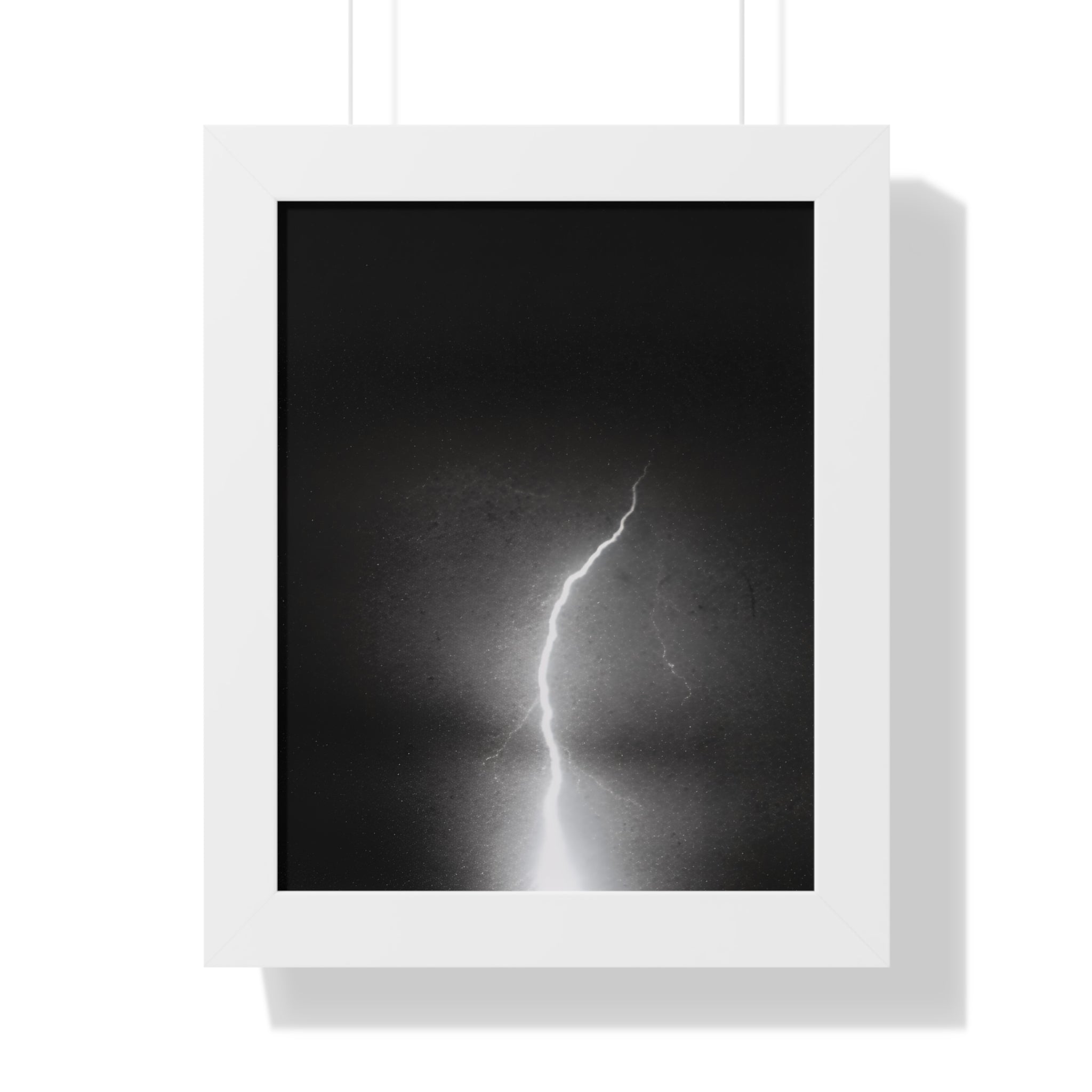 Lightning Strike Framed Poster — Moody Black & White Vertical Wall Art