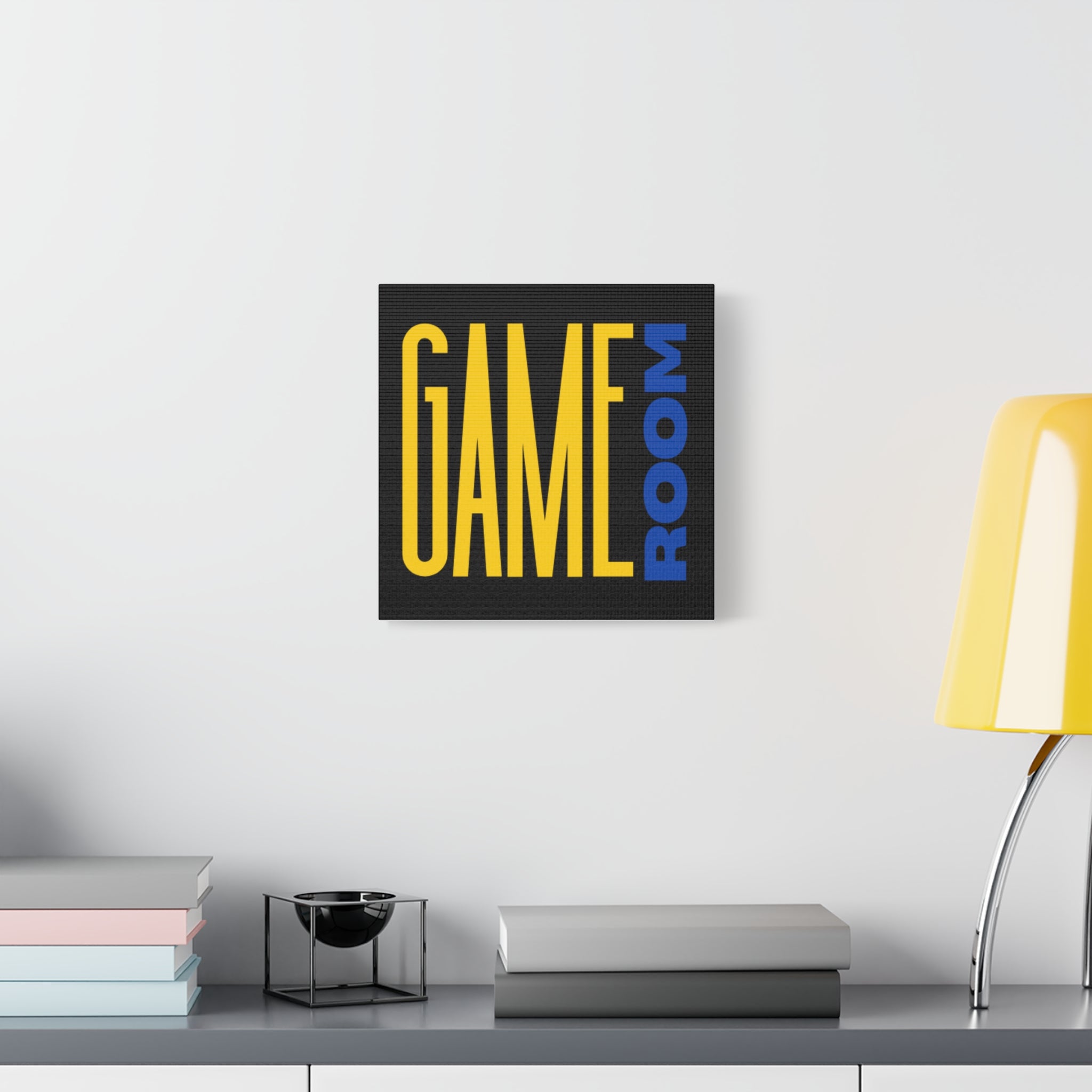 Game Room Canvas Wall Art – Bold Yellow & Blue Typography