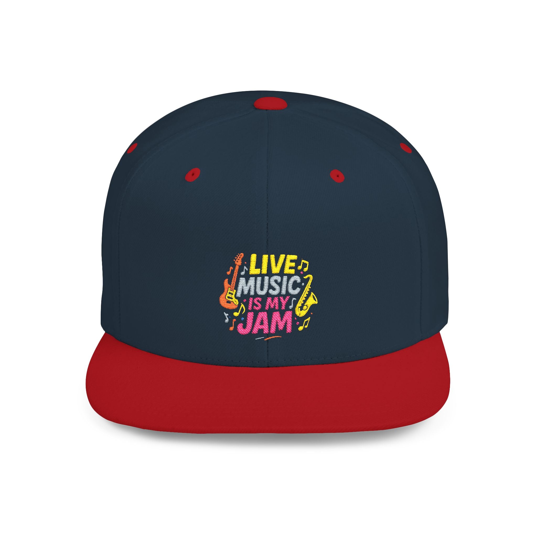 Snapback Hat — "Live Music Is My Jam" Graphic Flat Bill Cap