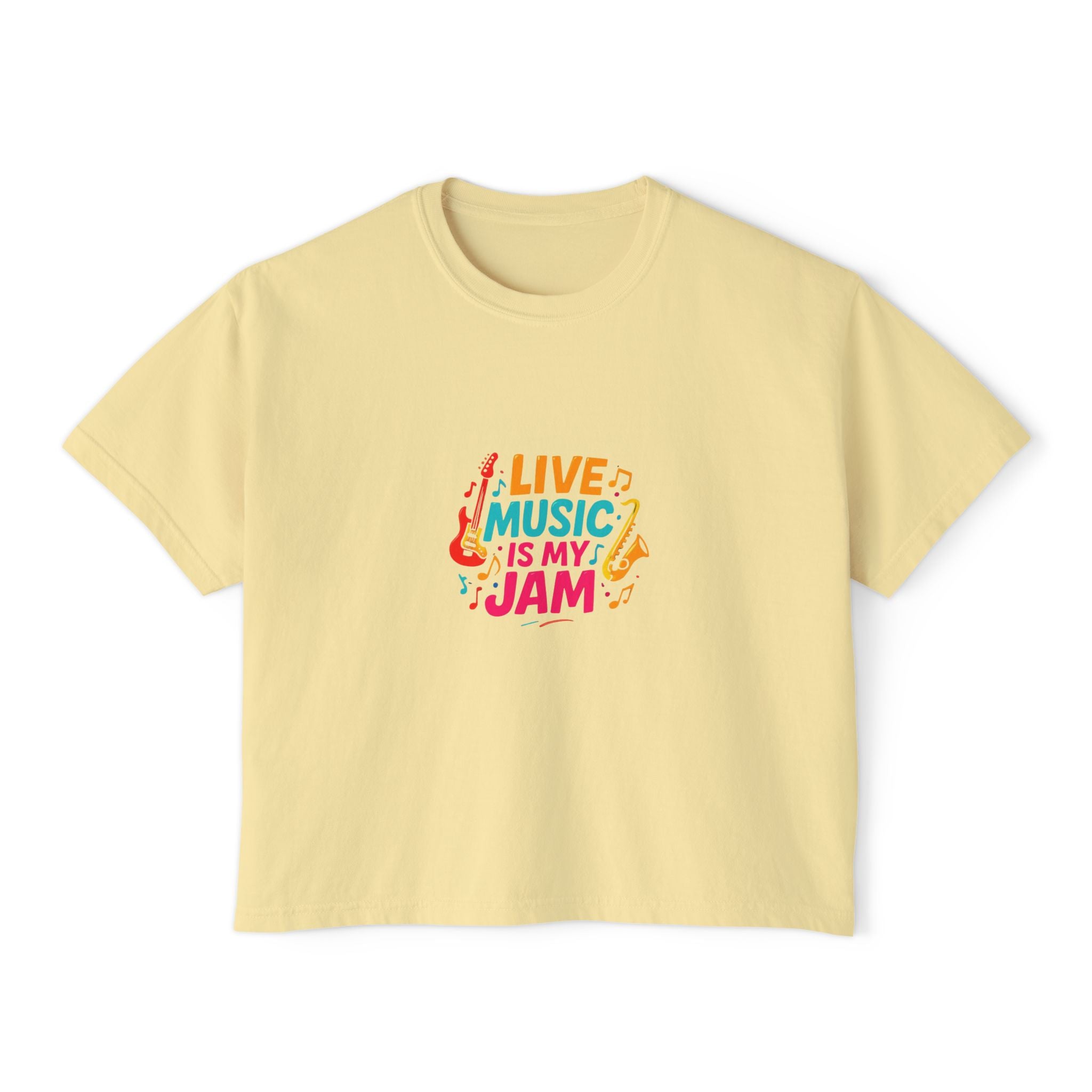 Live Music Is My Jam Boxy Tee — Women's Cropped Graphic Concert T‑Shirt