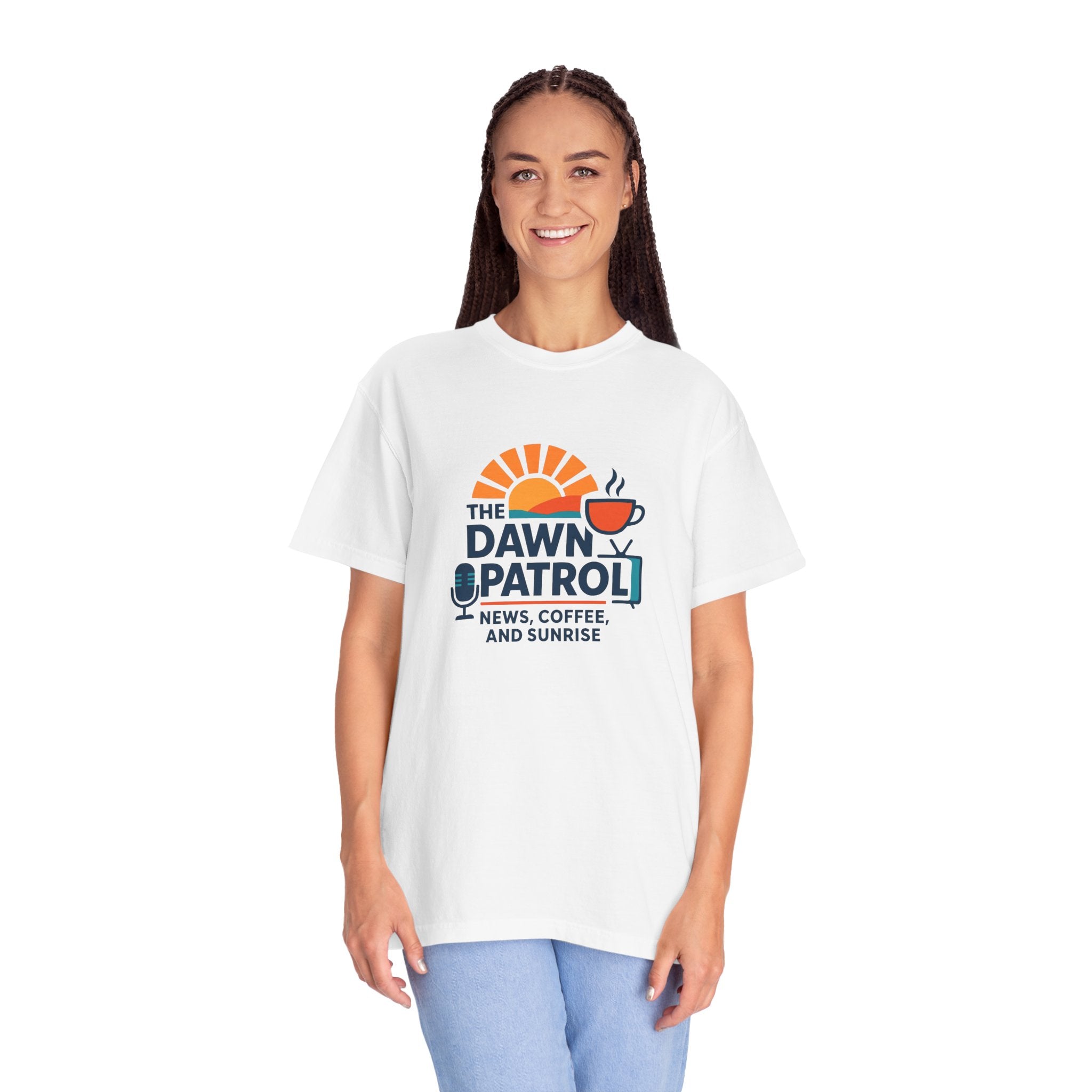 Dawn Patrol T-Shirt — "News, Coffee, and Sunrise" Morning Radio Tee