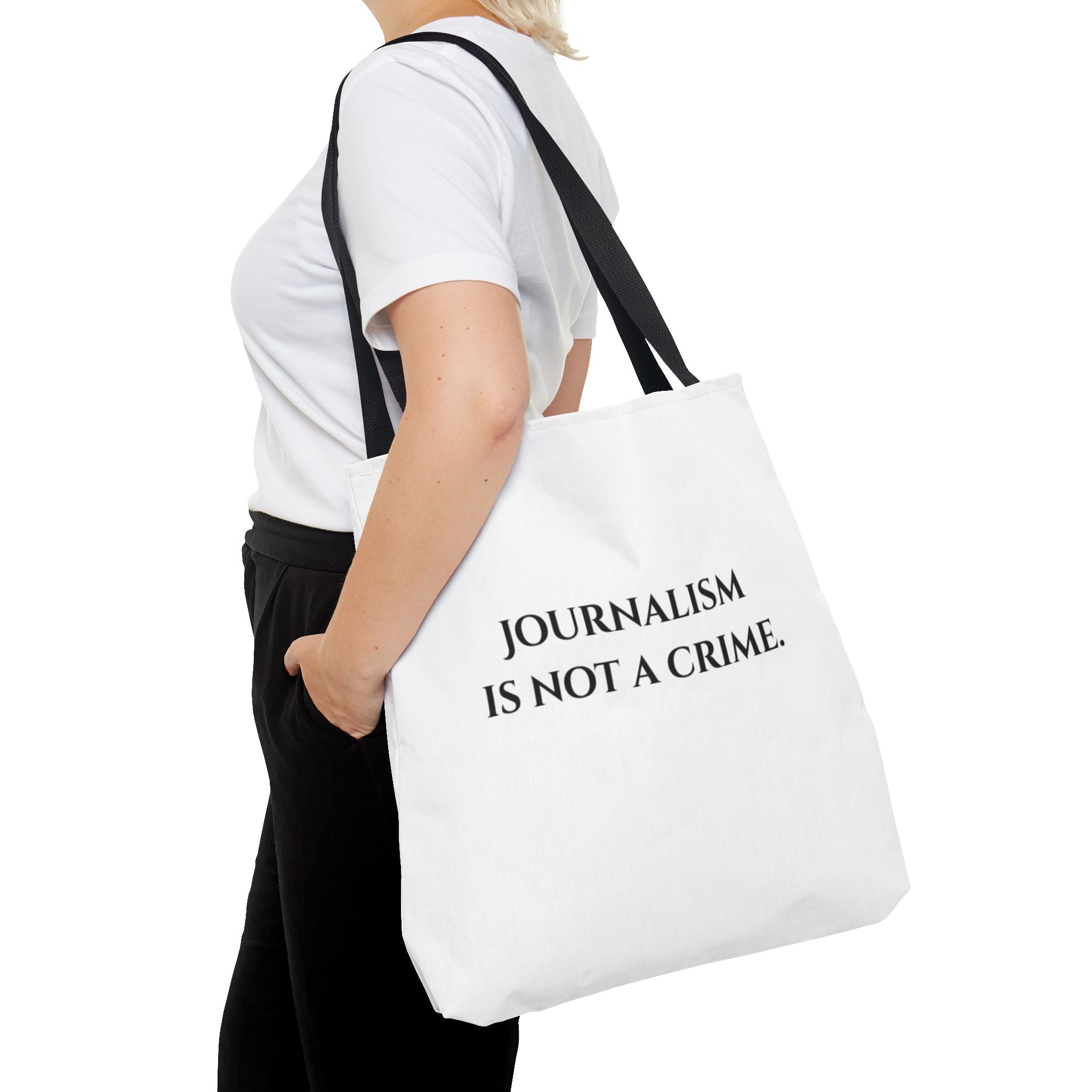 Journalism Is Not a Crime Tote Bag — Protest Statement Canvas Tote