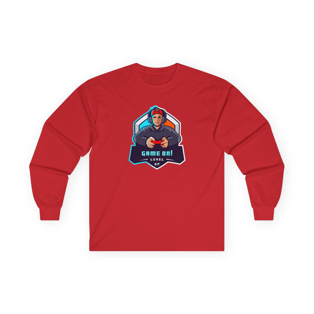 “Game On!” Graphic Gamer Logo Long Sleeve Tee —
