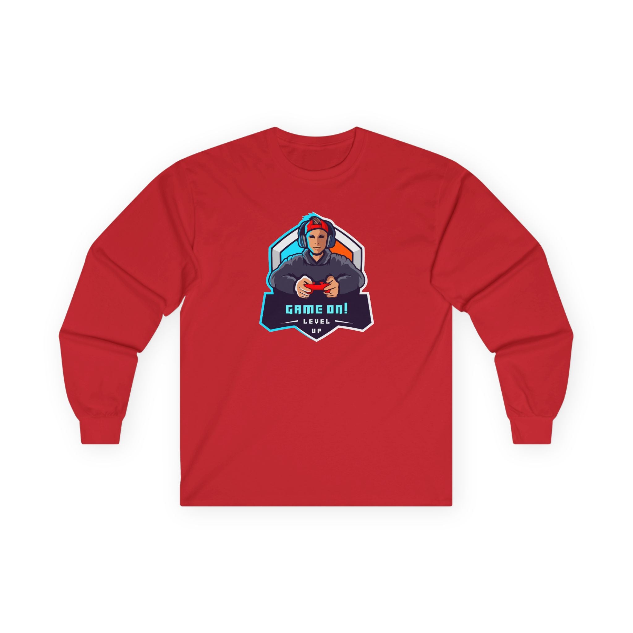 “Game On!” Graphic Gamer Logo Long Sleeve Tee —