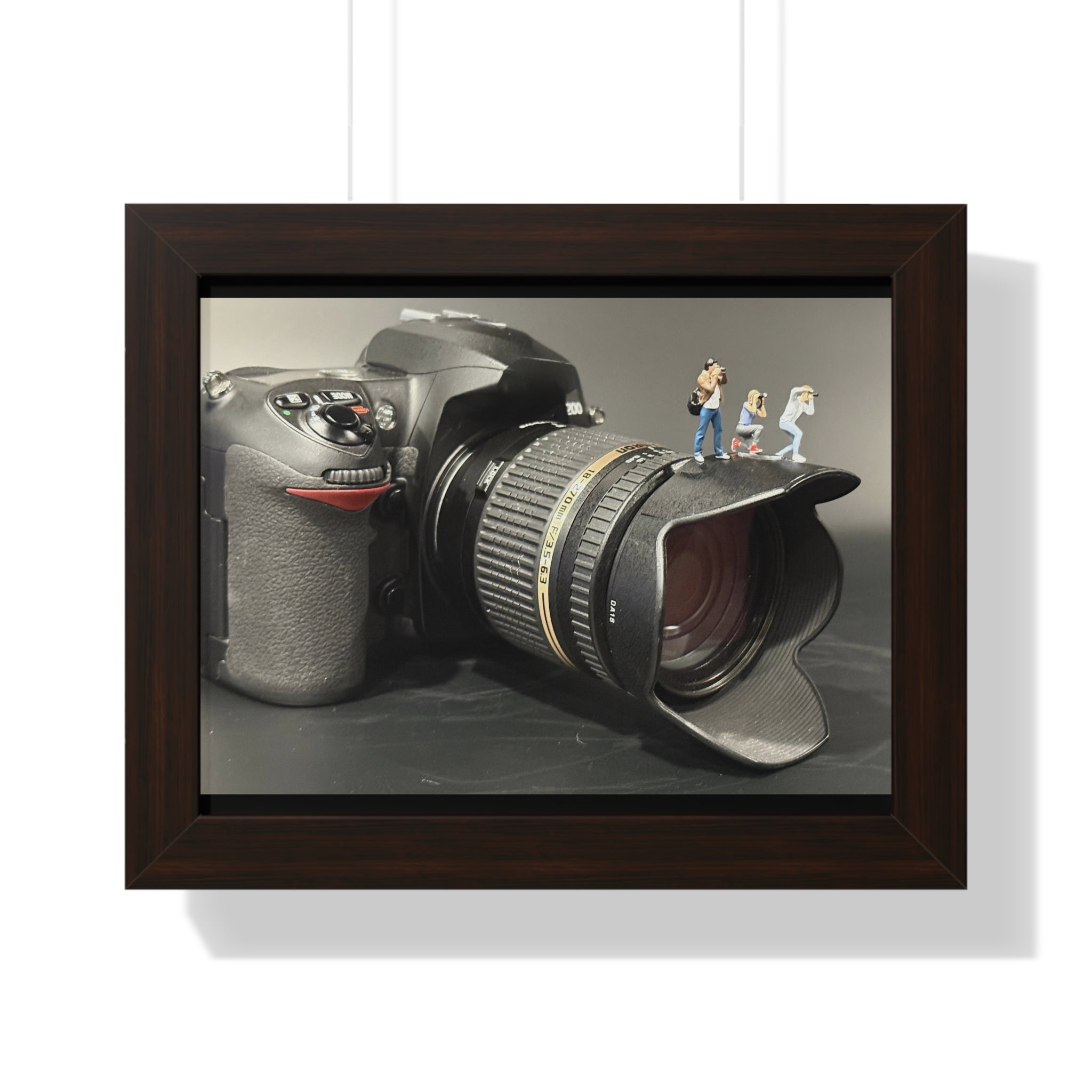 Framed Photo Art — Camera with Miniature Figures (Horizontal Poster)