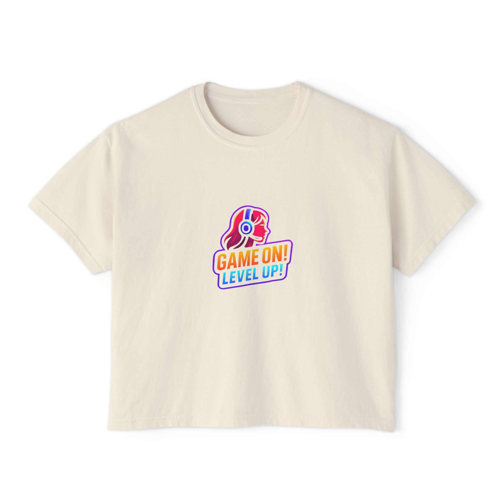 Game On! Level Up Women's Boxy Gaming Graphic Shirt