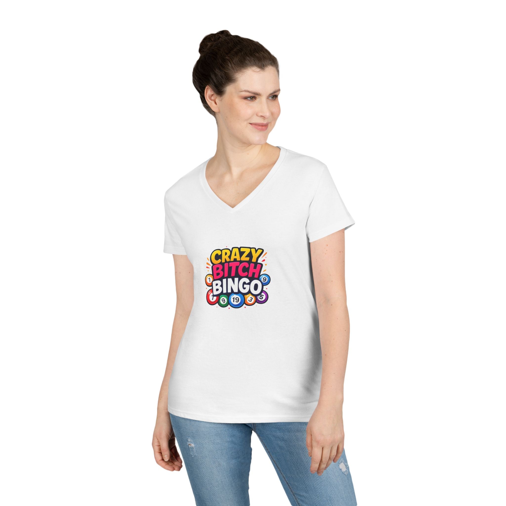 Crazy Bitch Bingo Ladies' V-Neck T-Shirt — Funny Bingo Tee for Women
