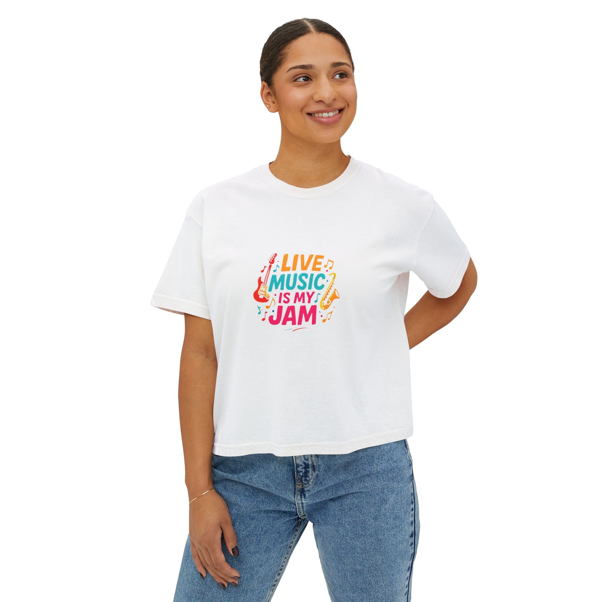 Live Music Is My Jam Boxy Tee — Women's Cropped Graphic Concert T‑Shirt