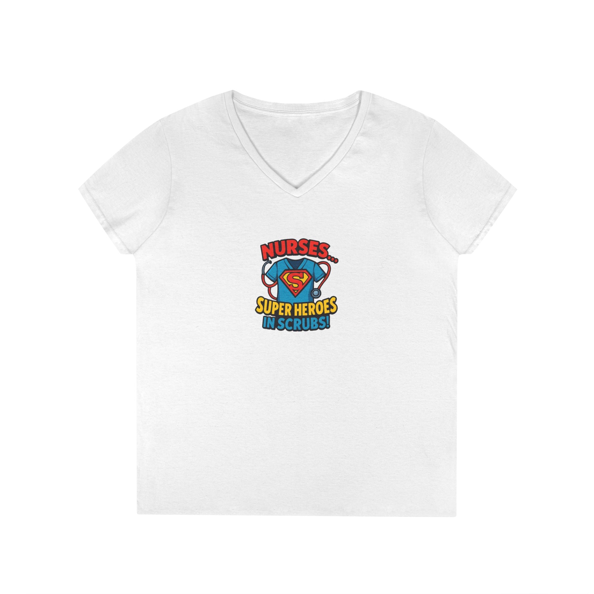 Nurse Superhero V‑Neck Tee — "Nurses Super Heroes in Scrubs"