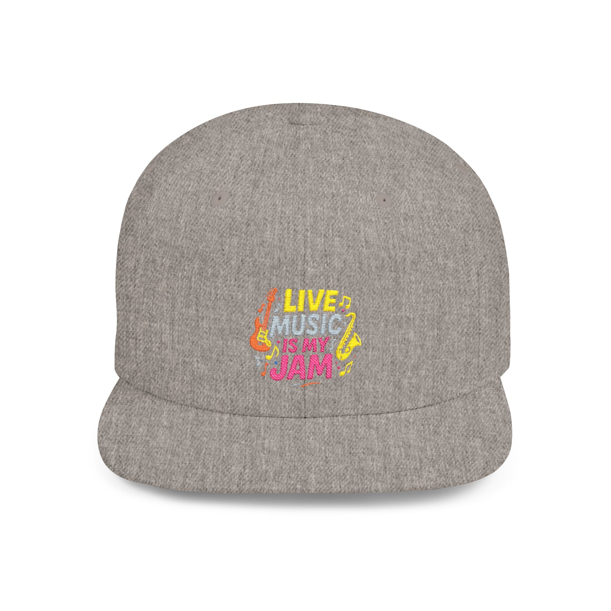 Snapback Hat — "Live Music Is My Jam" Graphic Flat Bill Cap