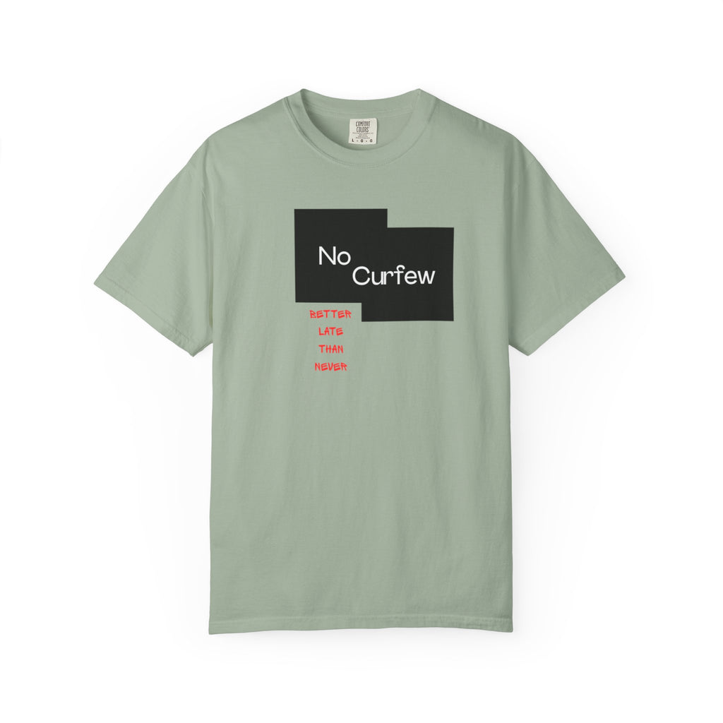 No Curfew Unisex Garment-Dyed T-shirt | Ideal for Teens, Casual Wear, Gifts, Parties, Summer Events