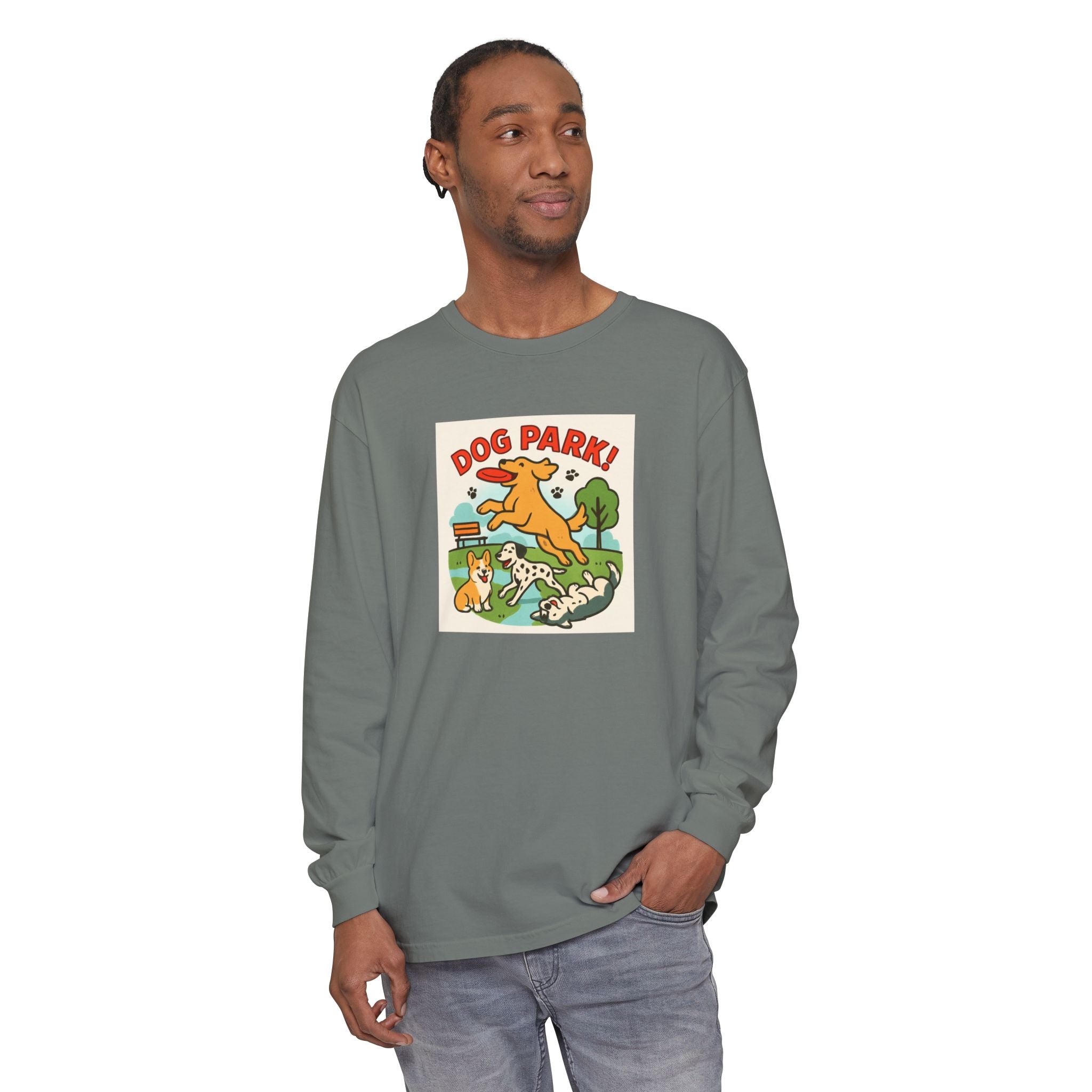 Dog Park Unisex Garment-dyed Long Sleeve T-Shirt