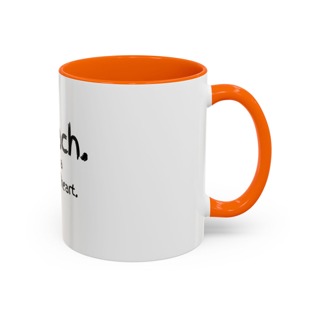 Teacher Coffee Mug — "I teach. It's a work of heart." Accent Black-Trim Mug (11/15oz)